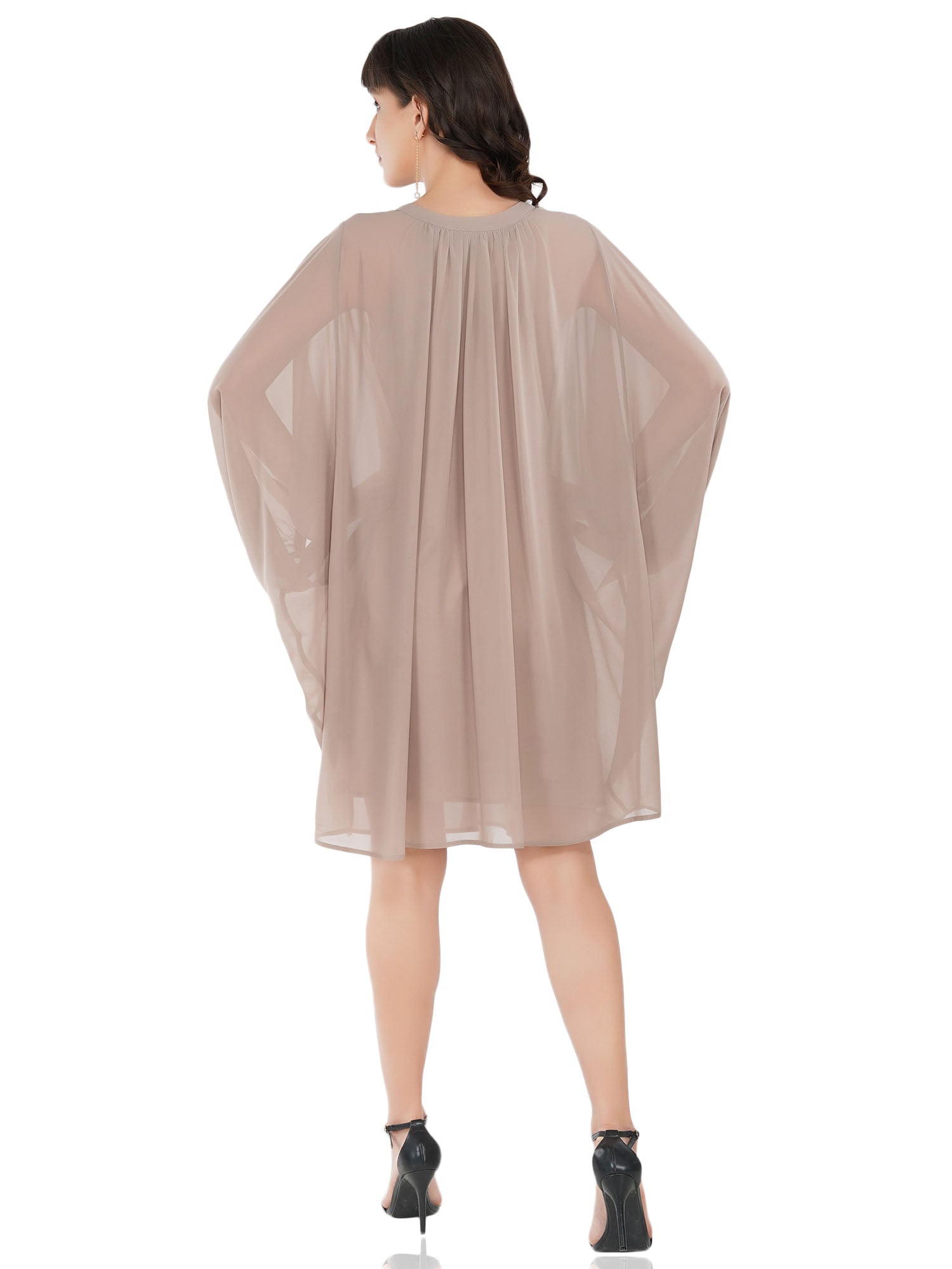 tan cape kaftan dress