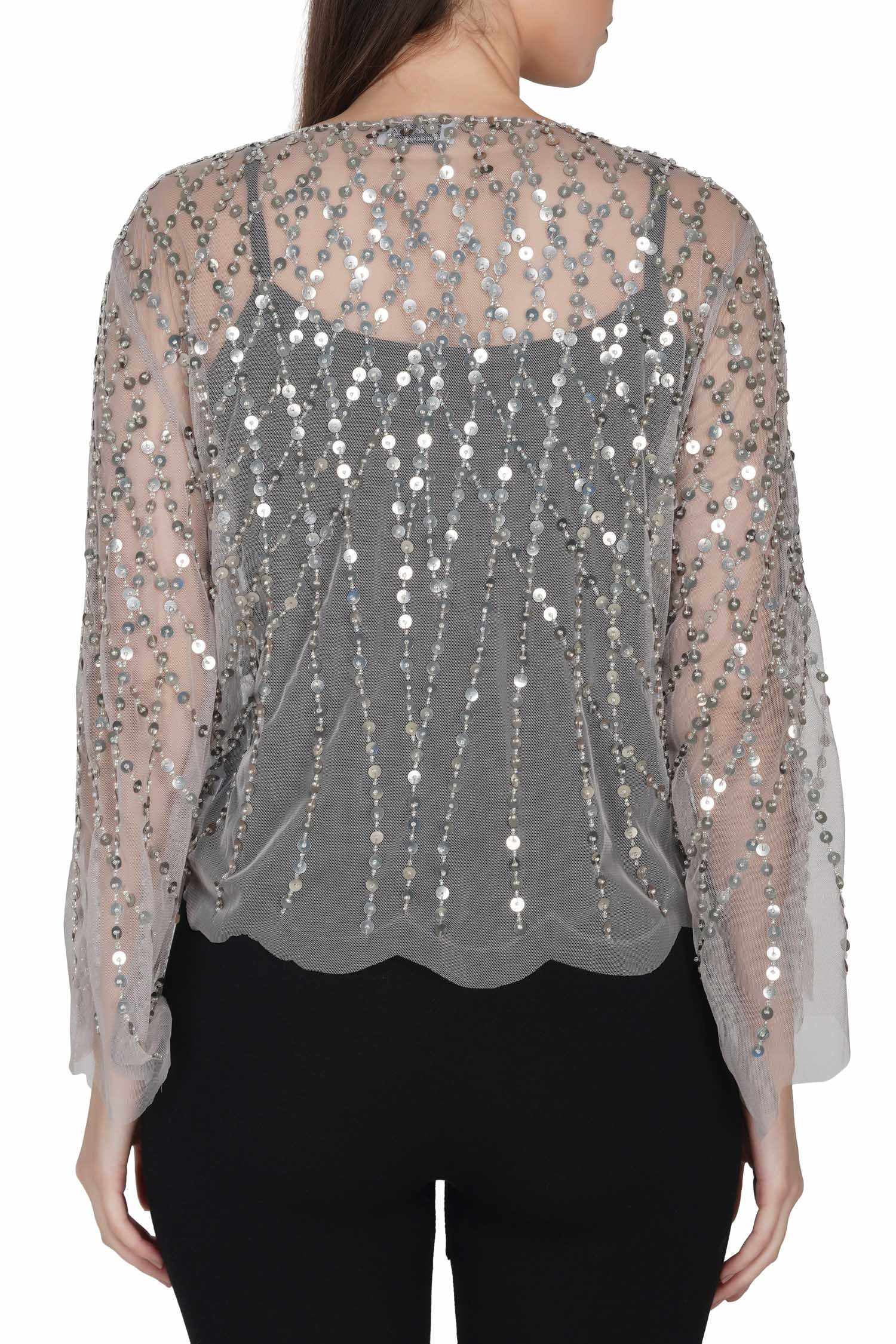 beige sequins embellished shrug jacket