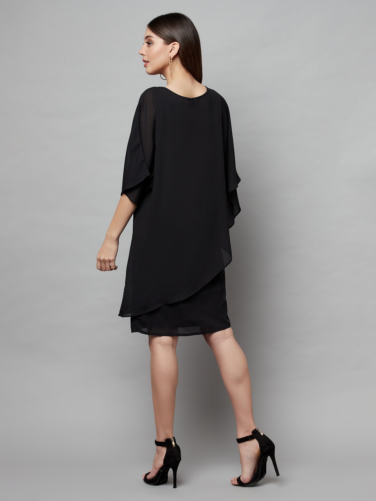 popover black dress with neck embellishment