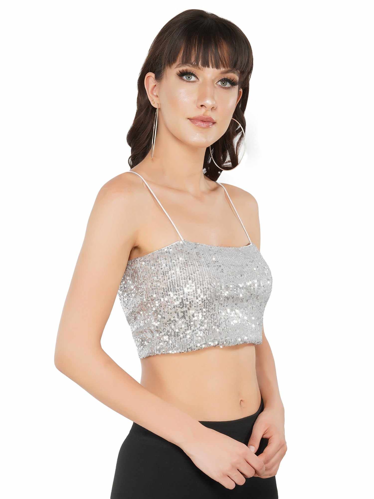 glistening silver strappy tank top  