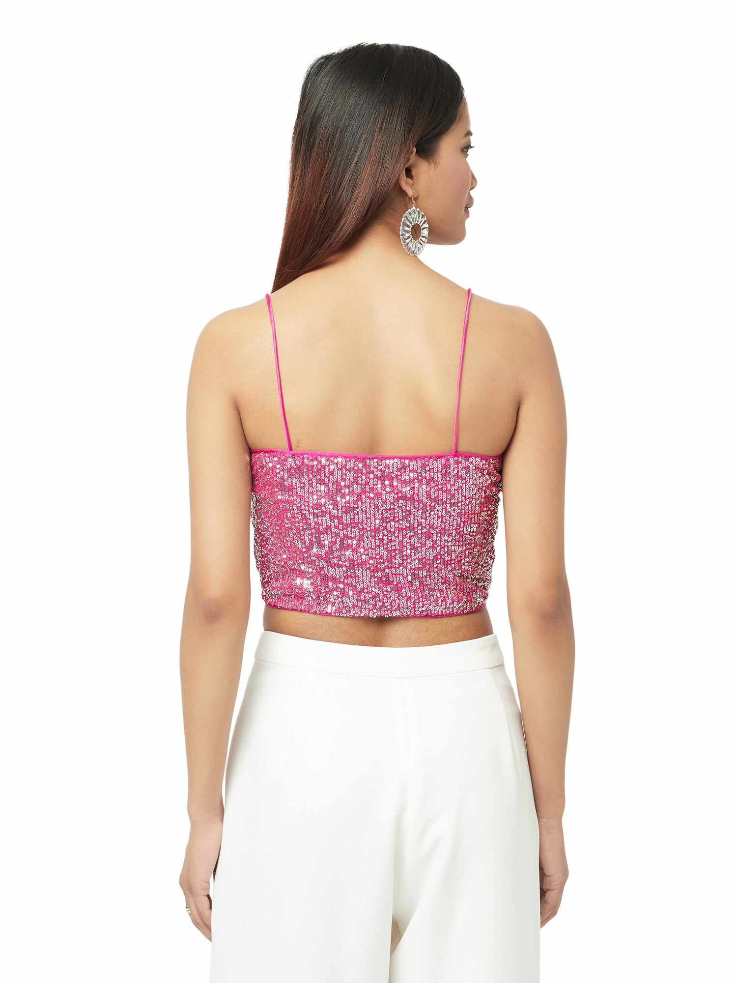 glistening pink strappy tank top