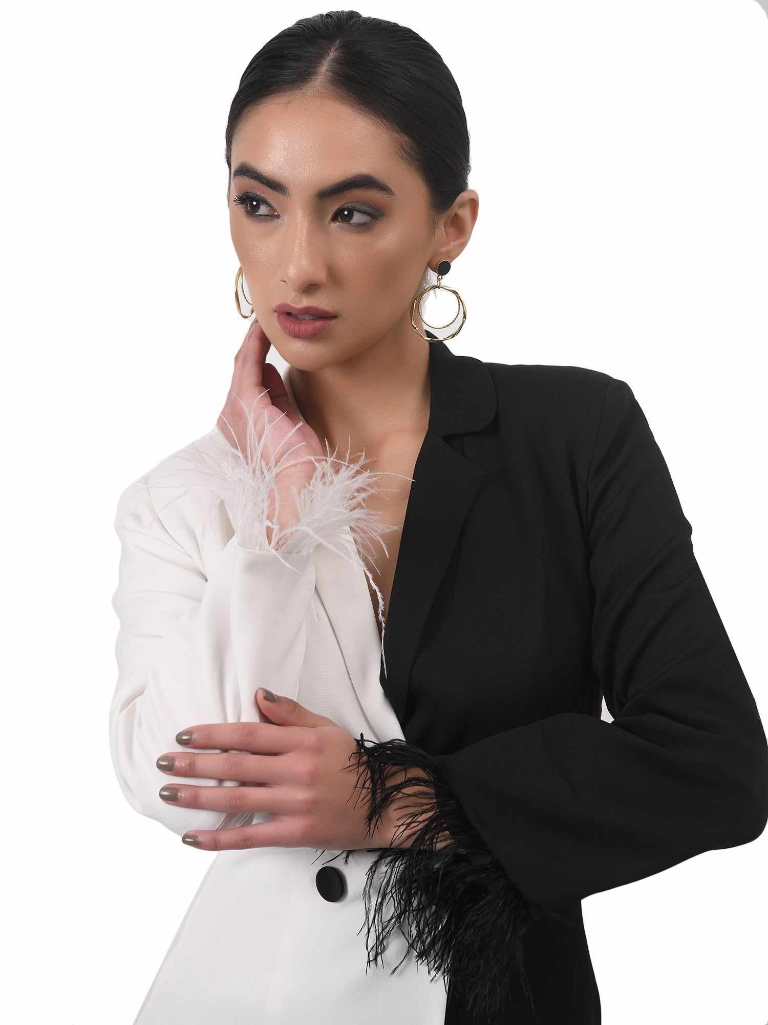 attic curves white black mini blazer dress