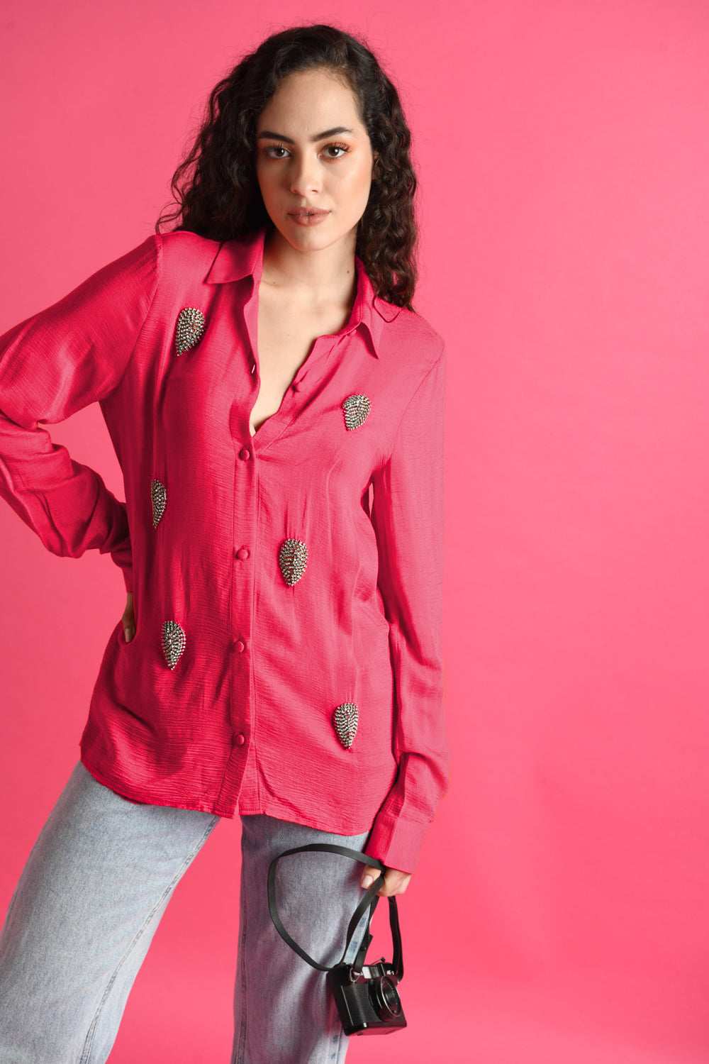 attic curves deluxe embellished pink shirt