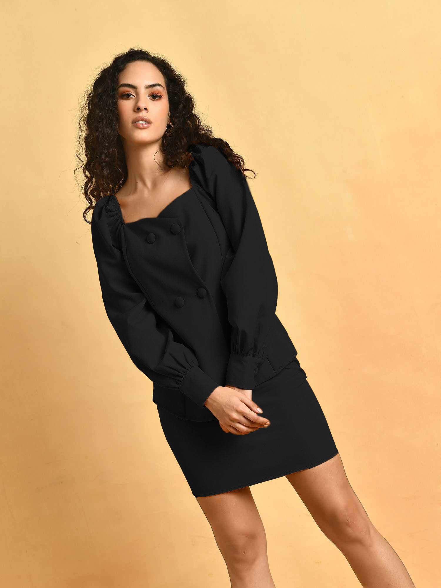 Black Blazer & Skirt Cord Set