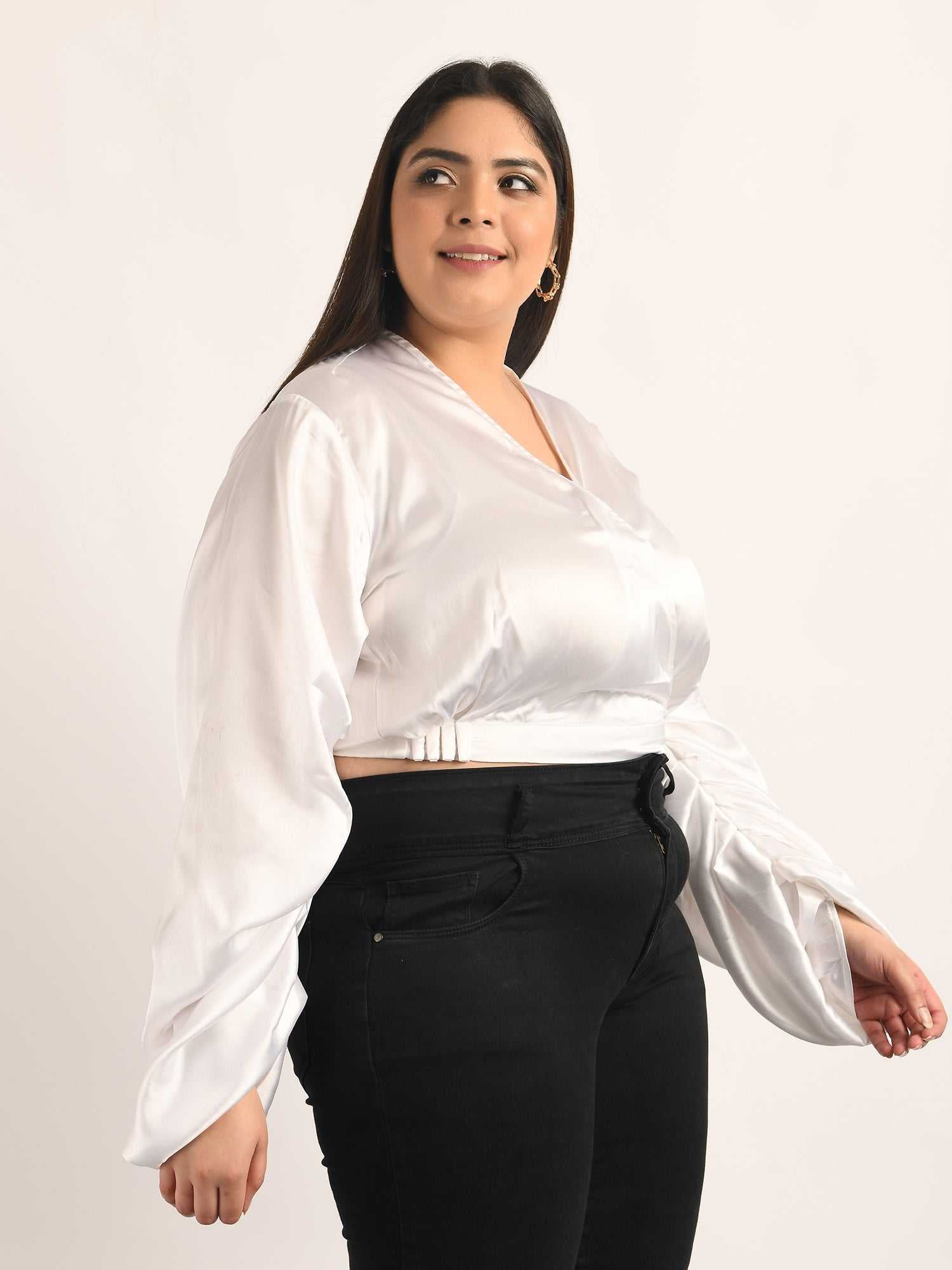 attic curves folksy pearl white satiny crop top