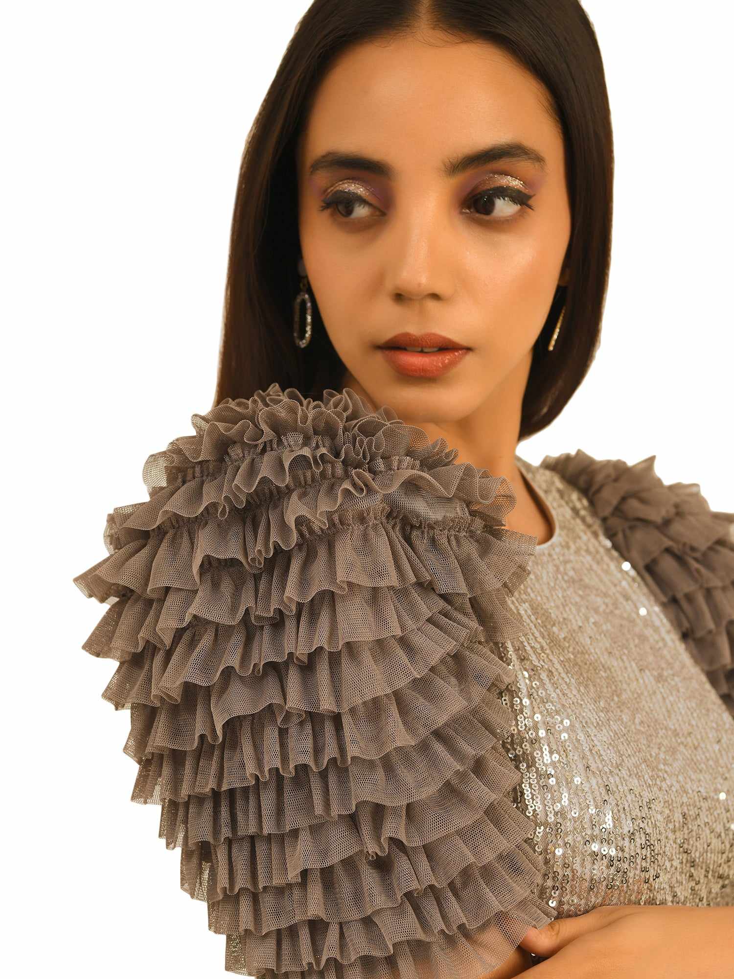 dramatic sleeve ruffle dress