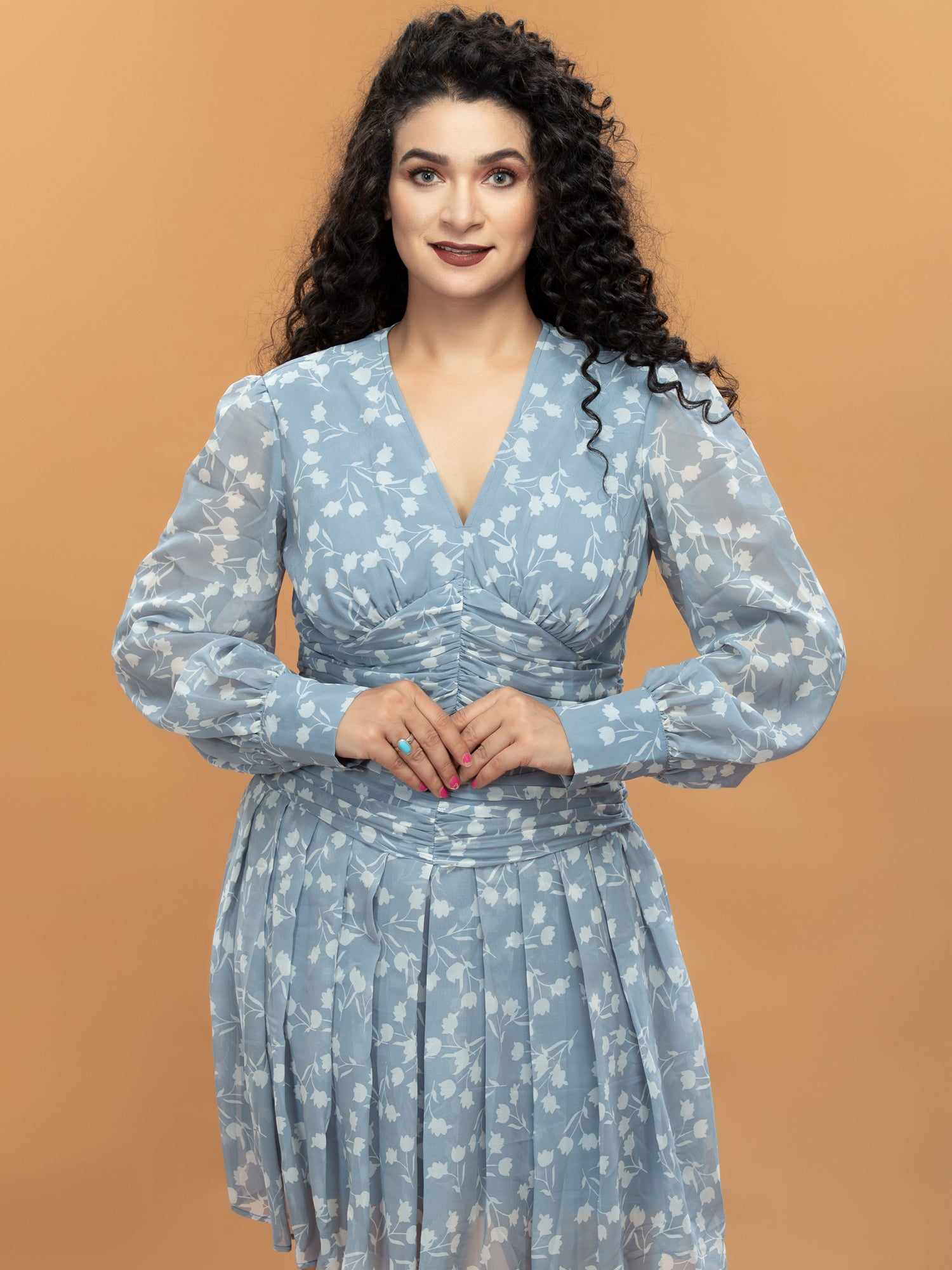 printed blue polka dots mesh dress