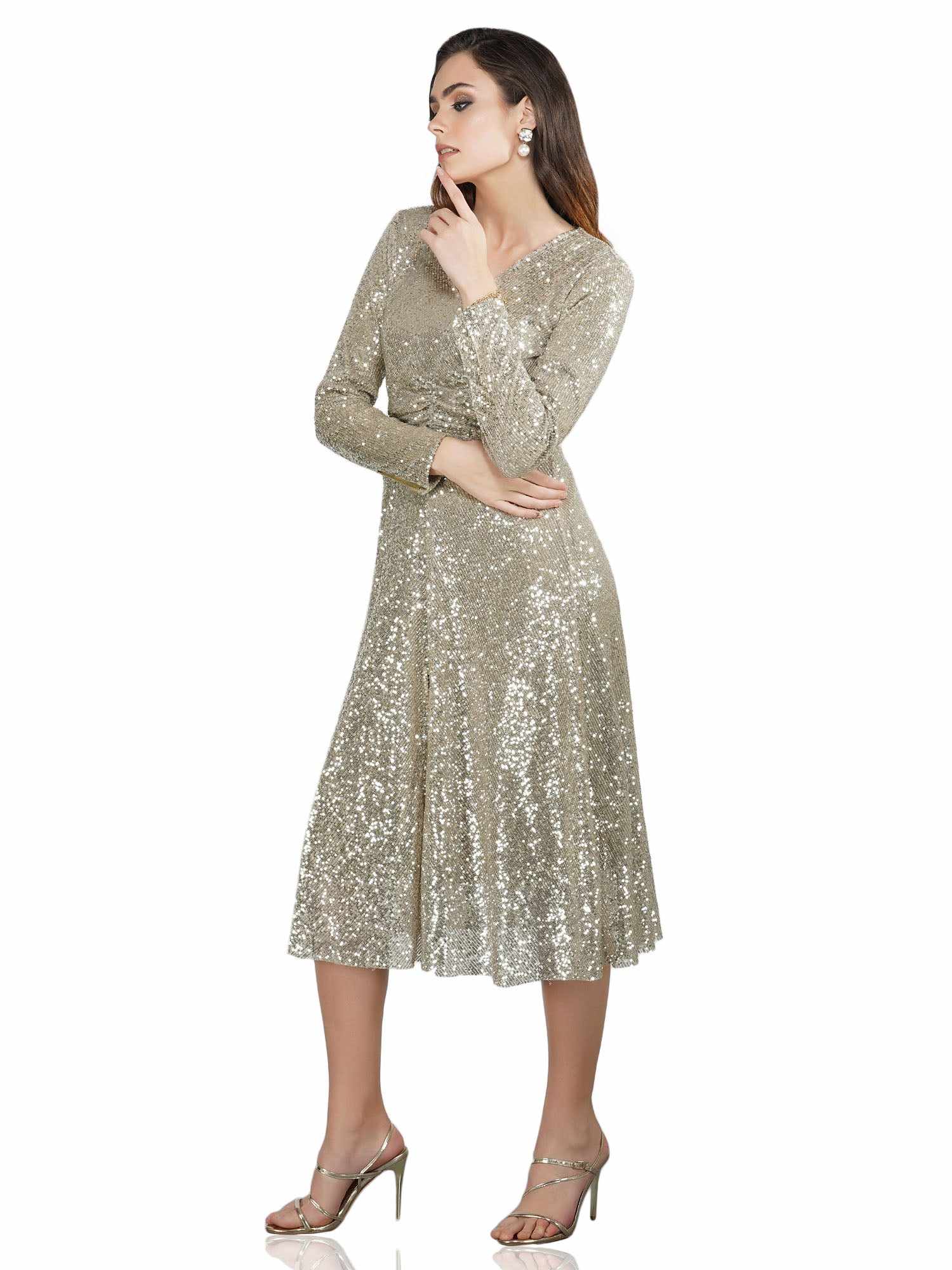 pretty please silver midi dress  