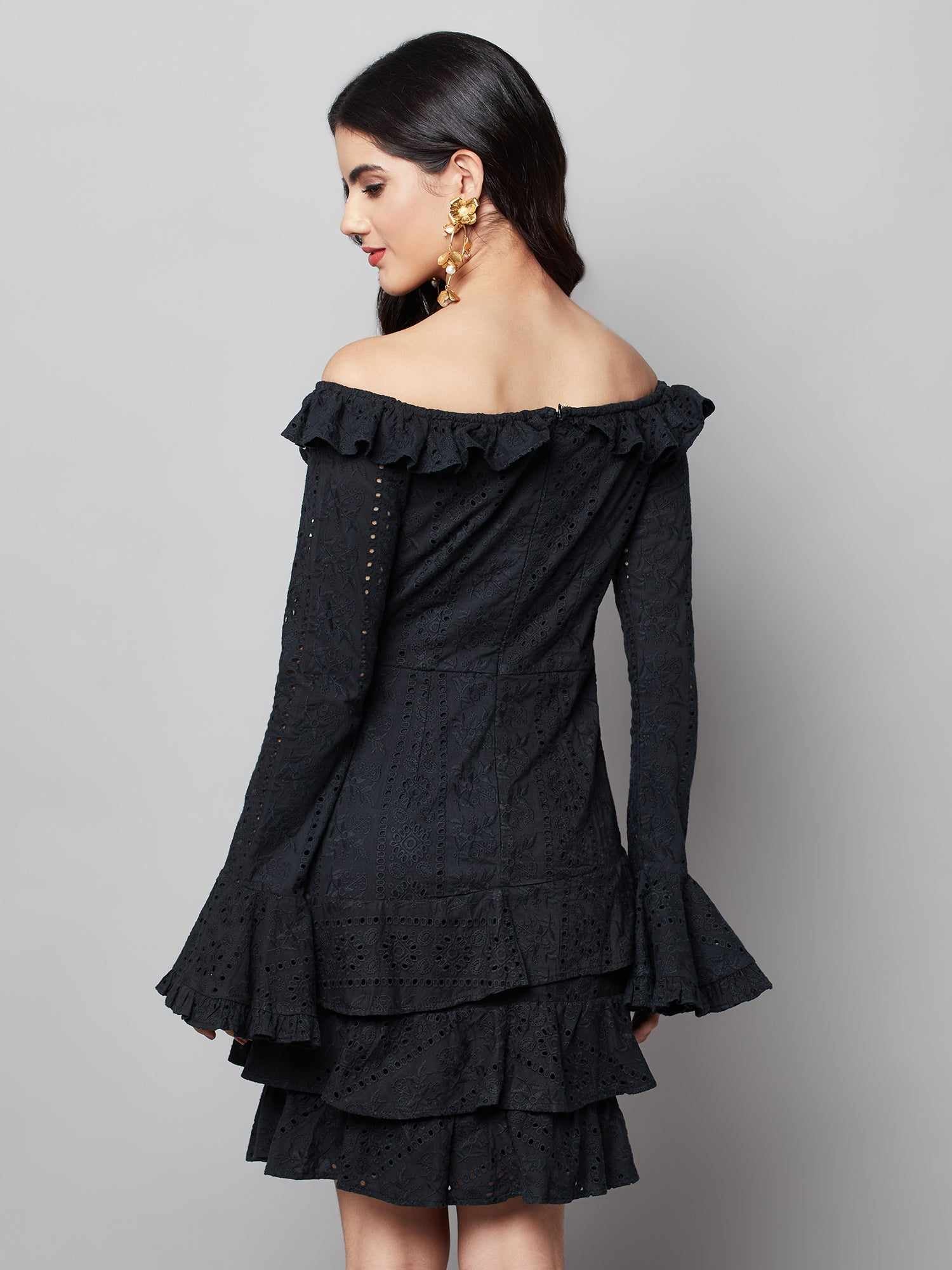 regal ruffle noir black dress