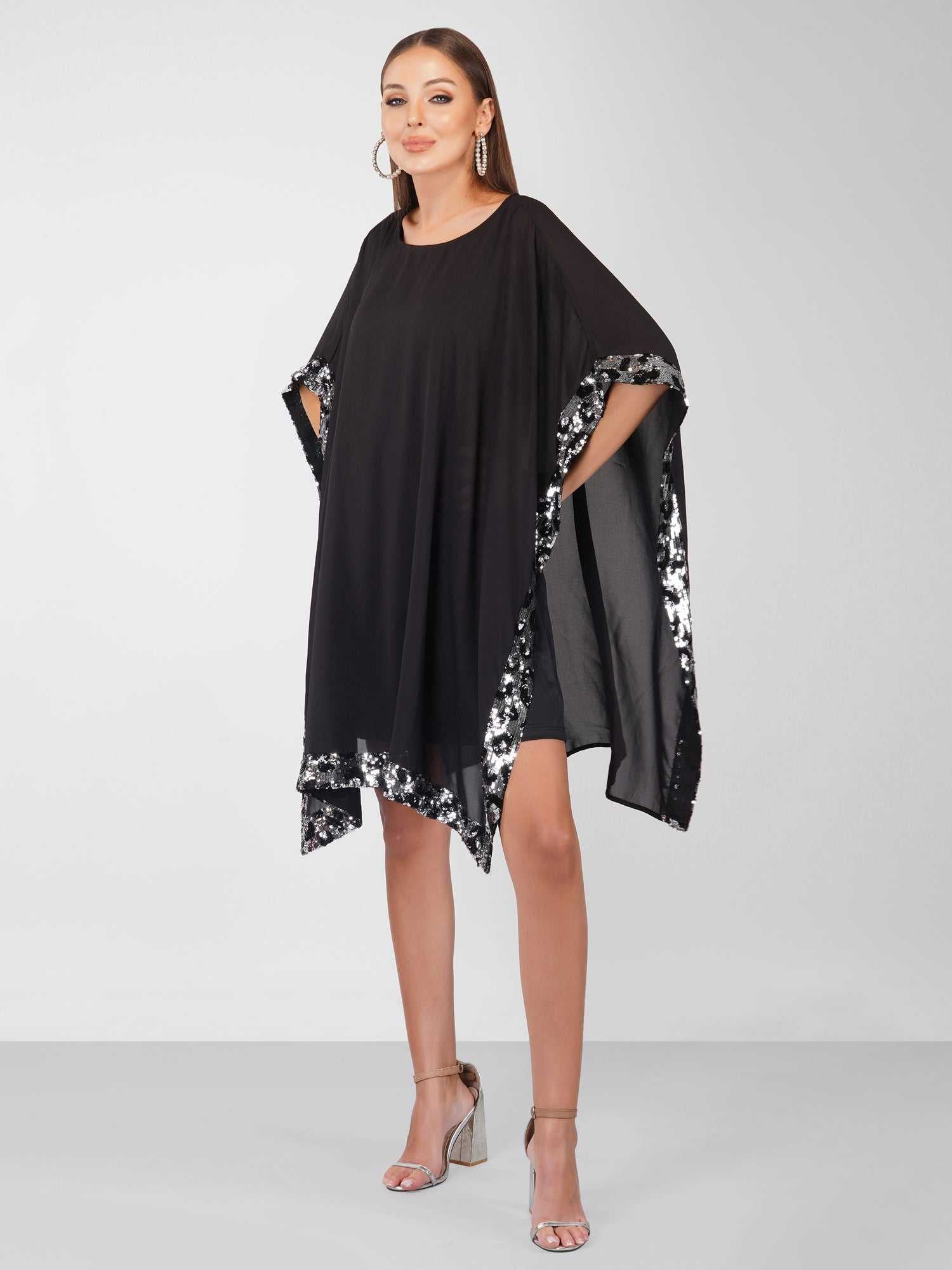 dual tone sequins cape dress  