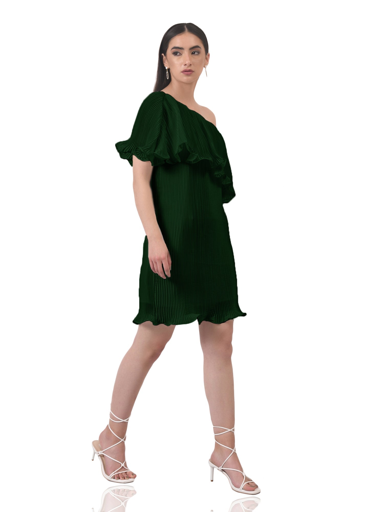 green imaginative pleated white dress