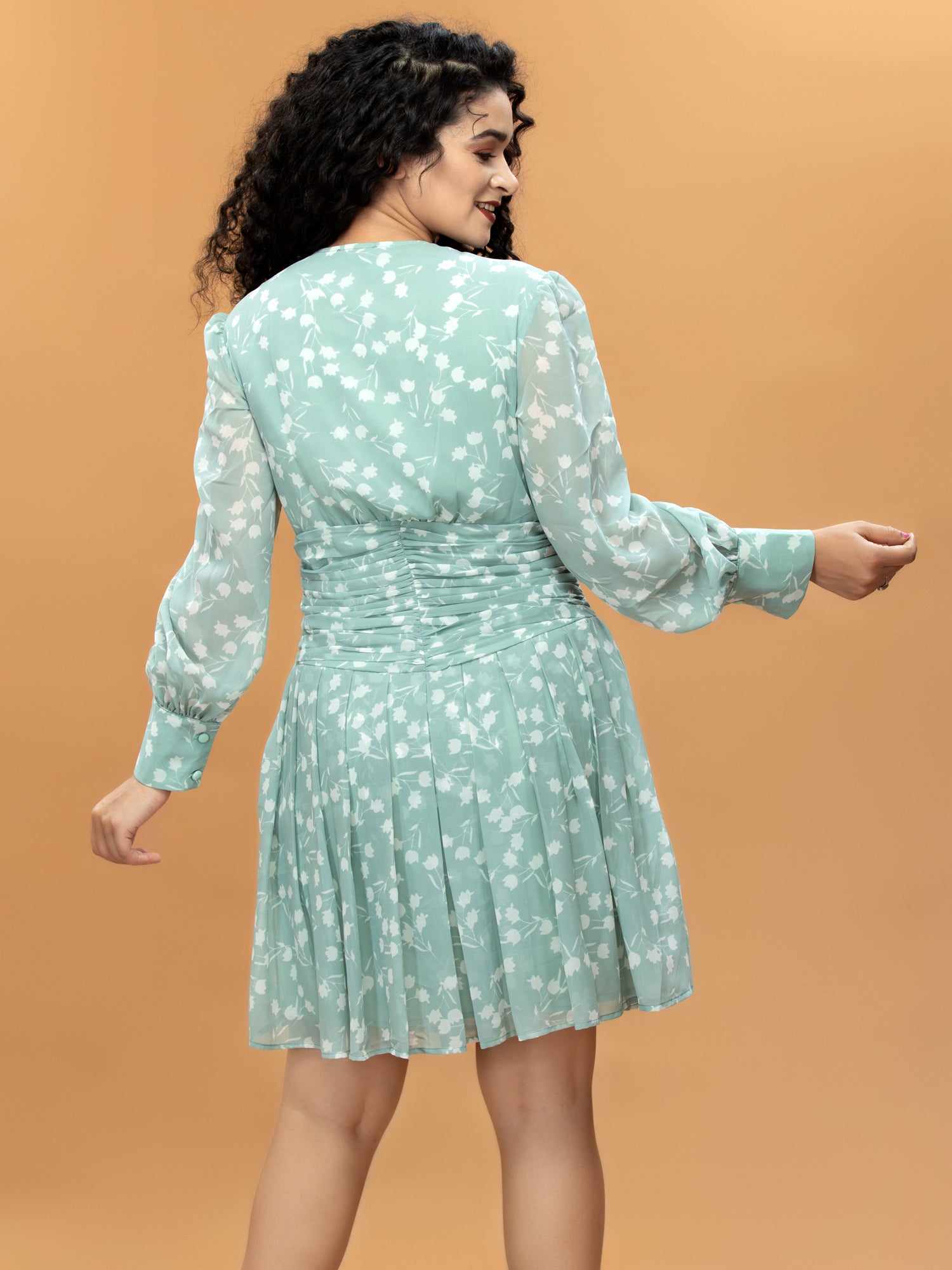 green polka dots mesh dress