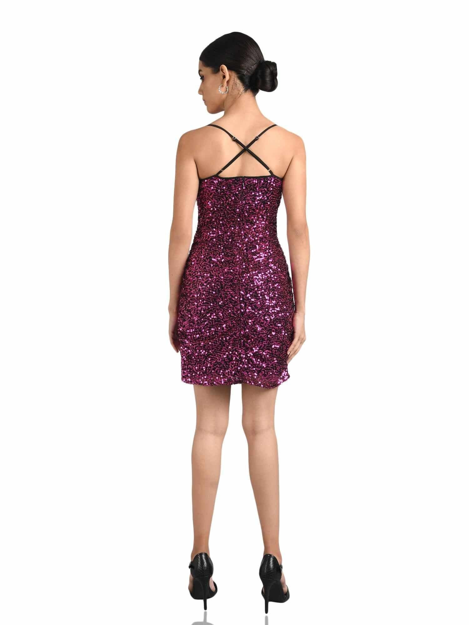 hot pink ruched cowl neckline dress