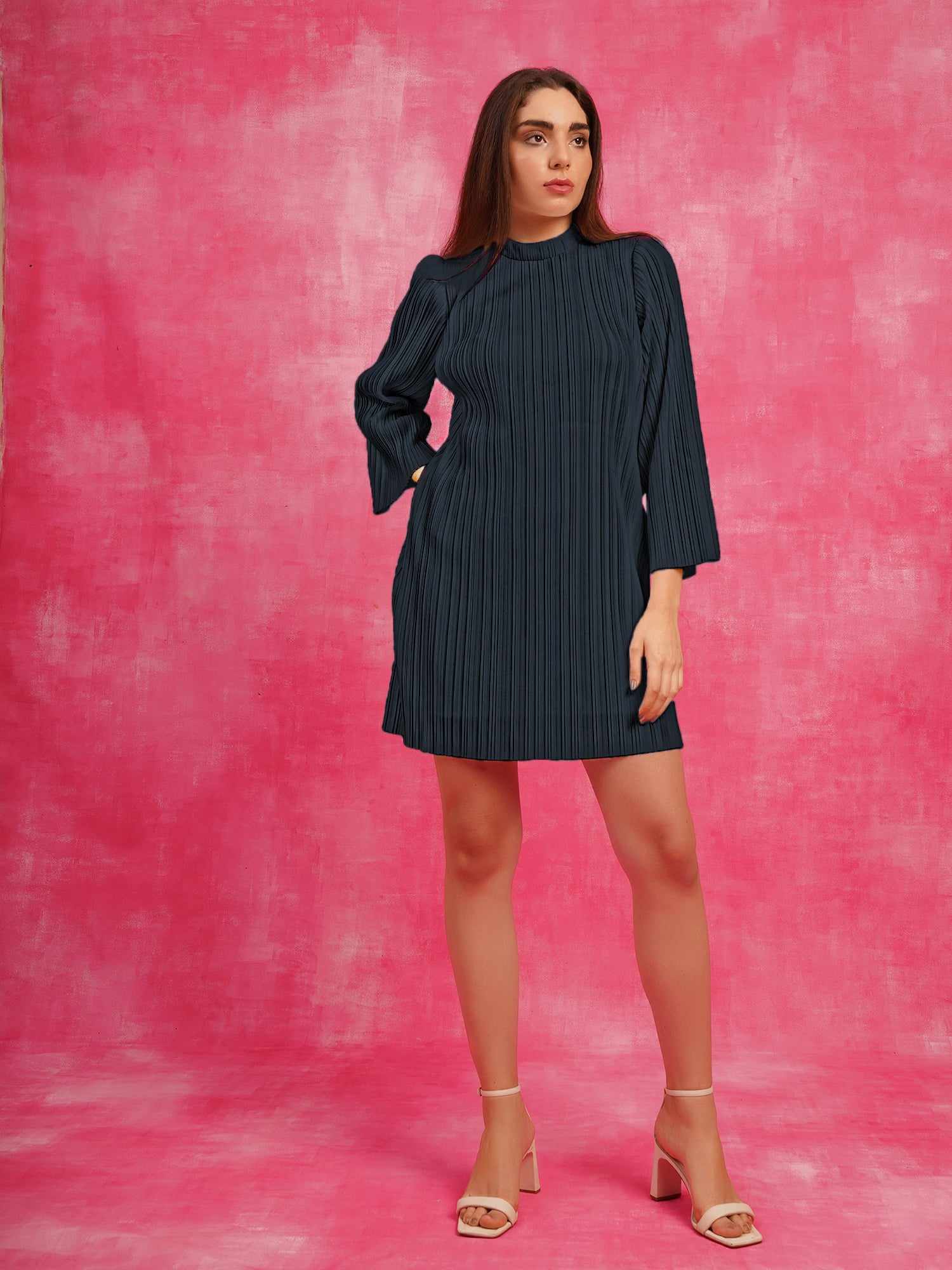 pure elegance pleated navy dress