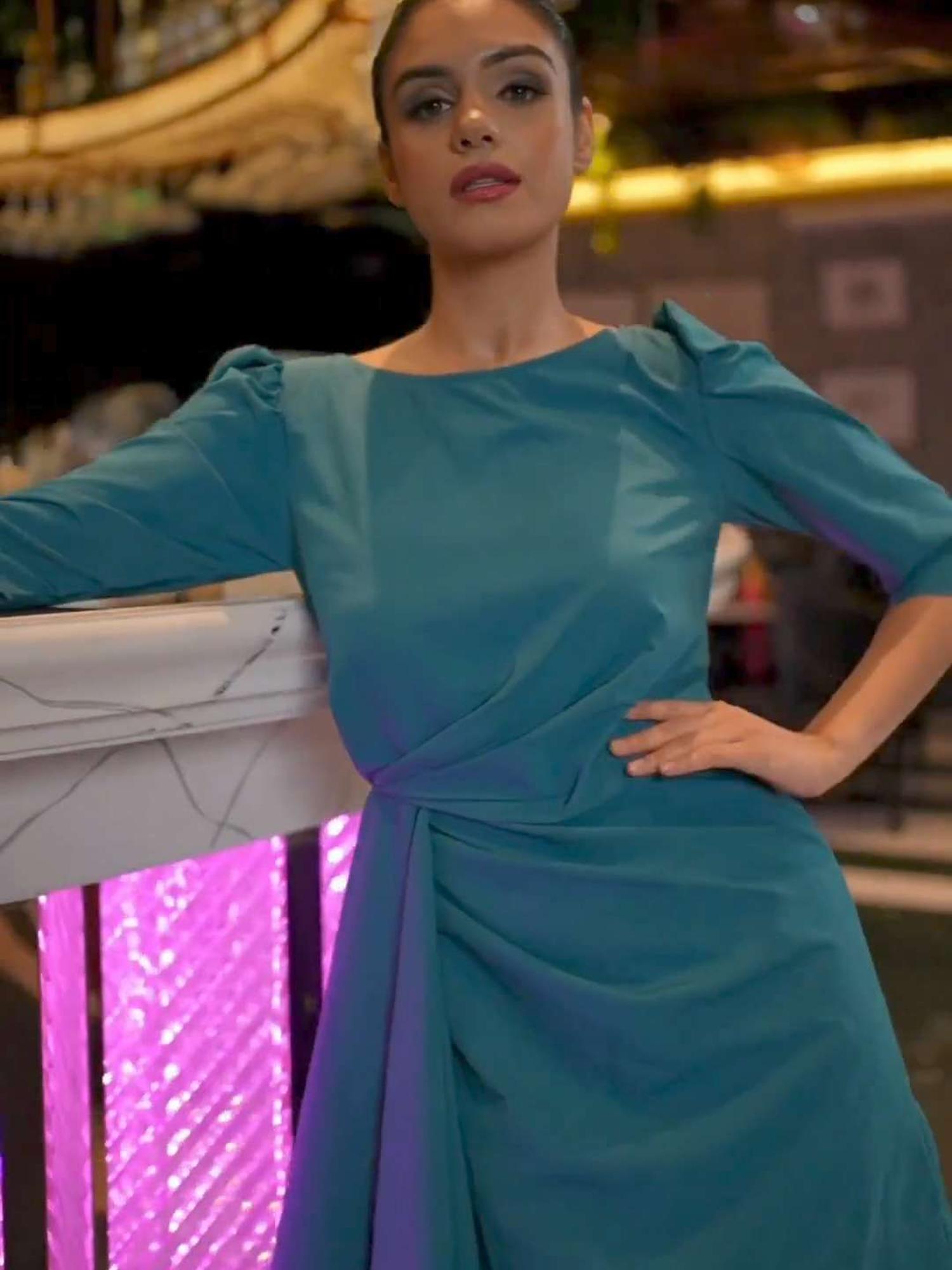 Drapped Wrap-Effect Teal Mini Dress