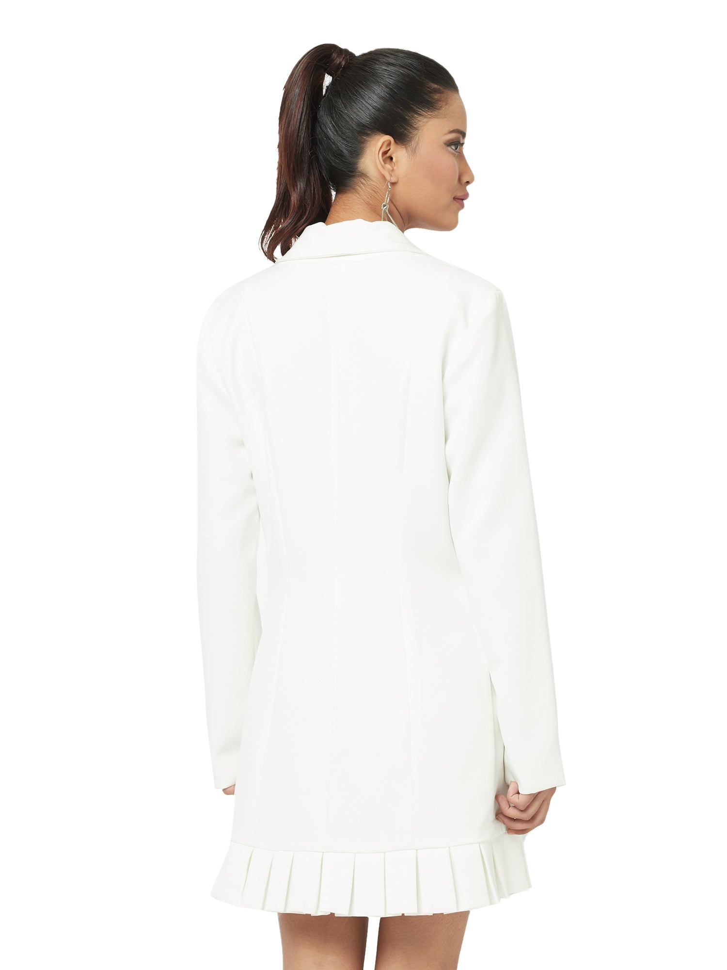 white tailored box pleats dress