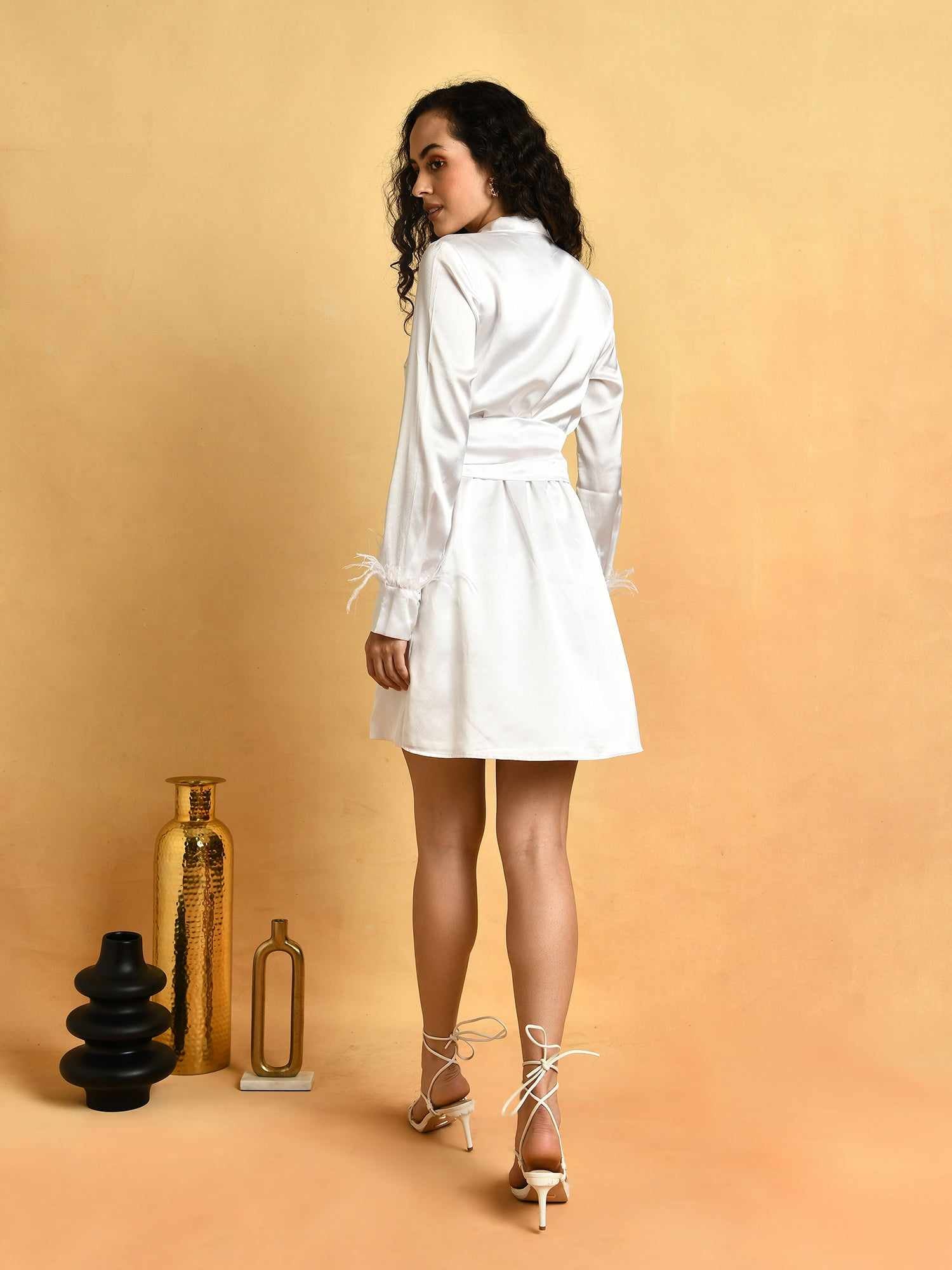pearl white overlap feather dress