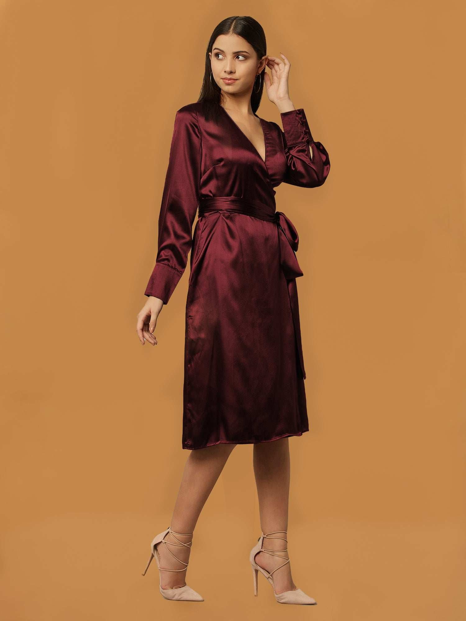 wine shade wrap dress