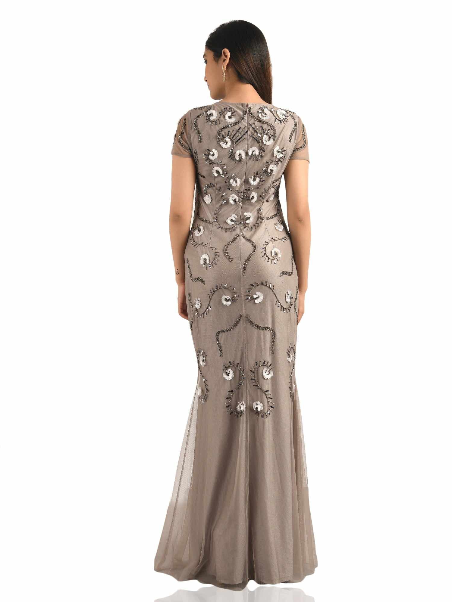 embellished short sleeve gown