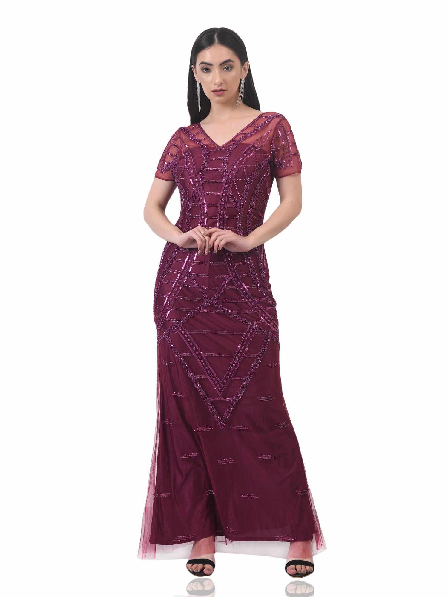 wine on wine embellished gown
