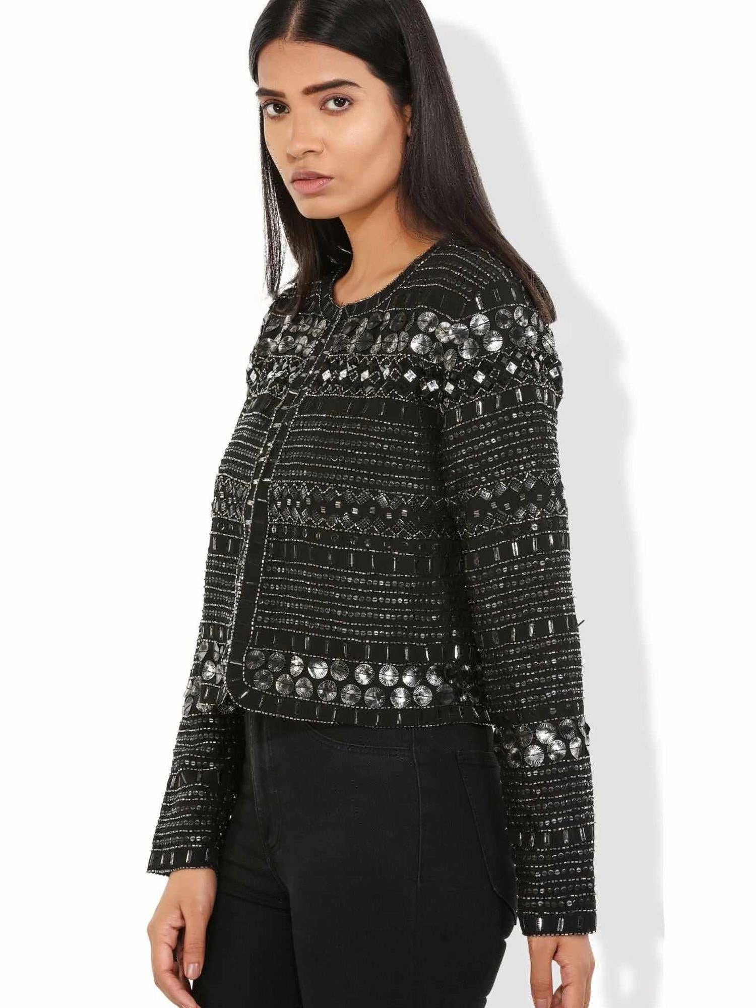 Black Beaded & Sequined Tulle Jacket