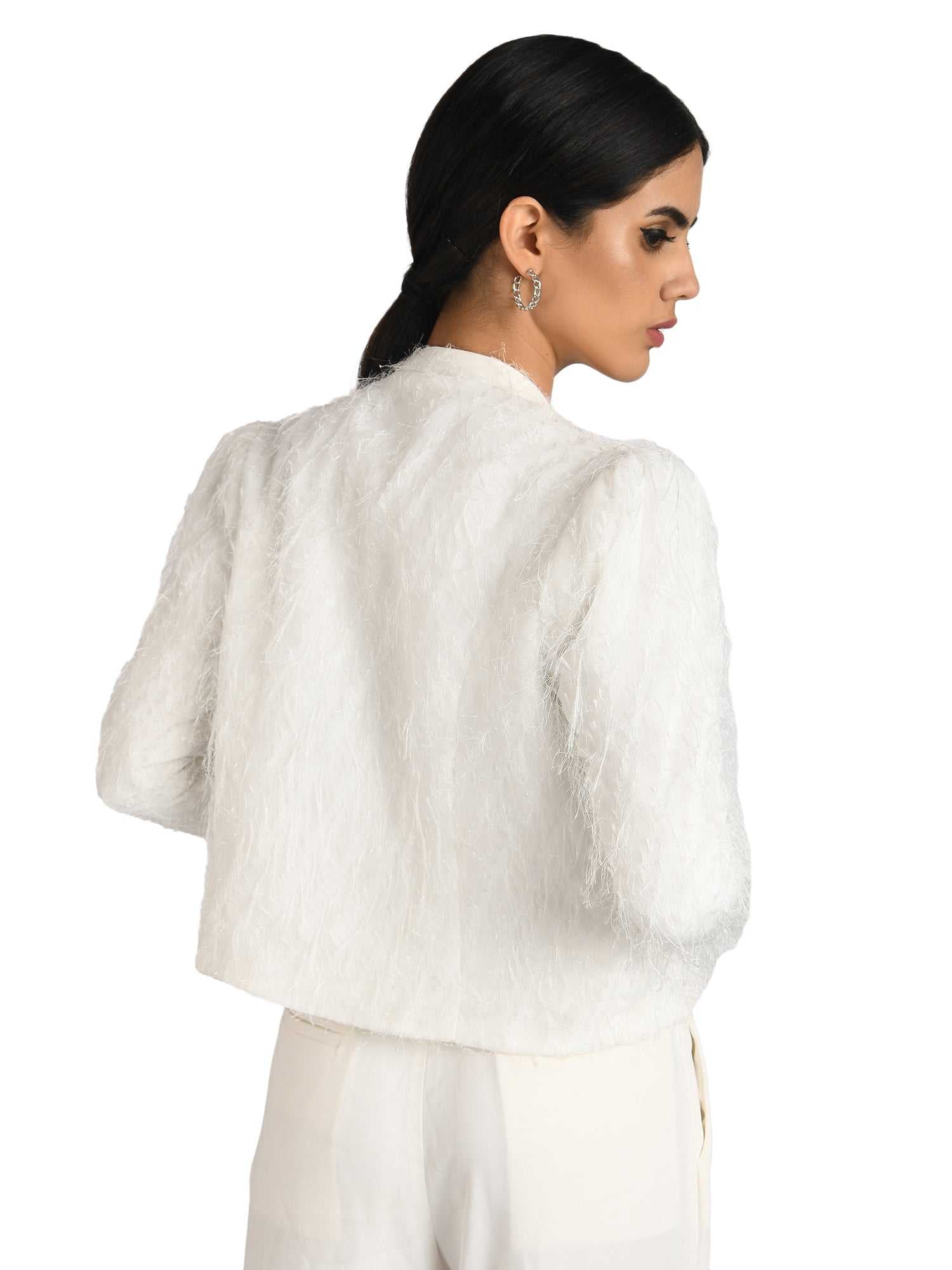 chic white minimal fur jacket  