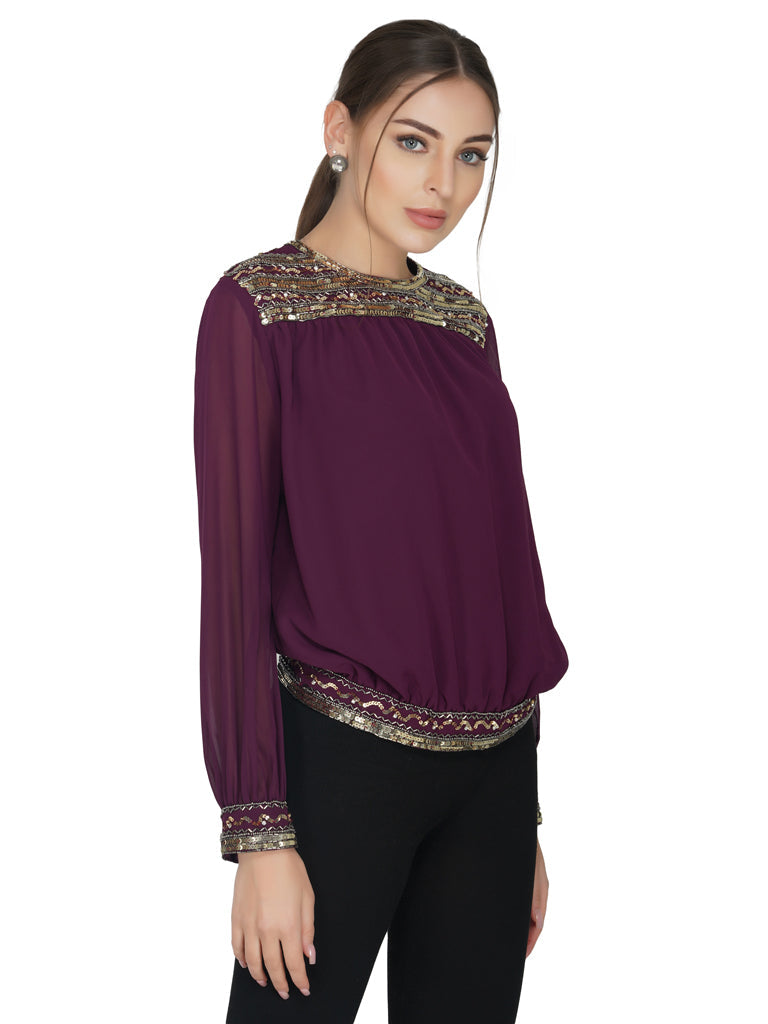 yoke and hem sequin top  
