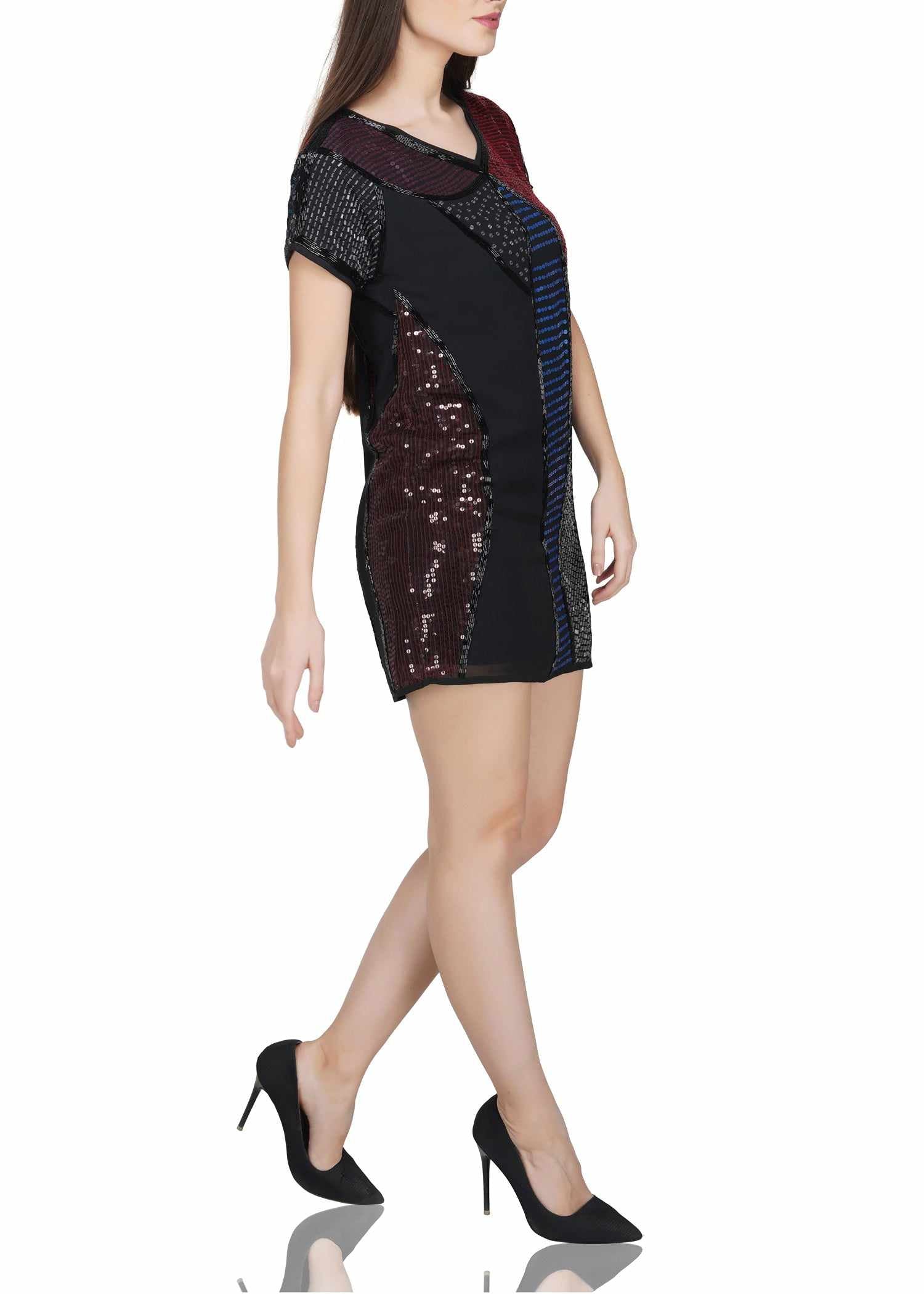 black sequins embellished polyester dress