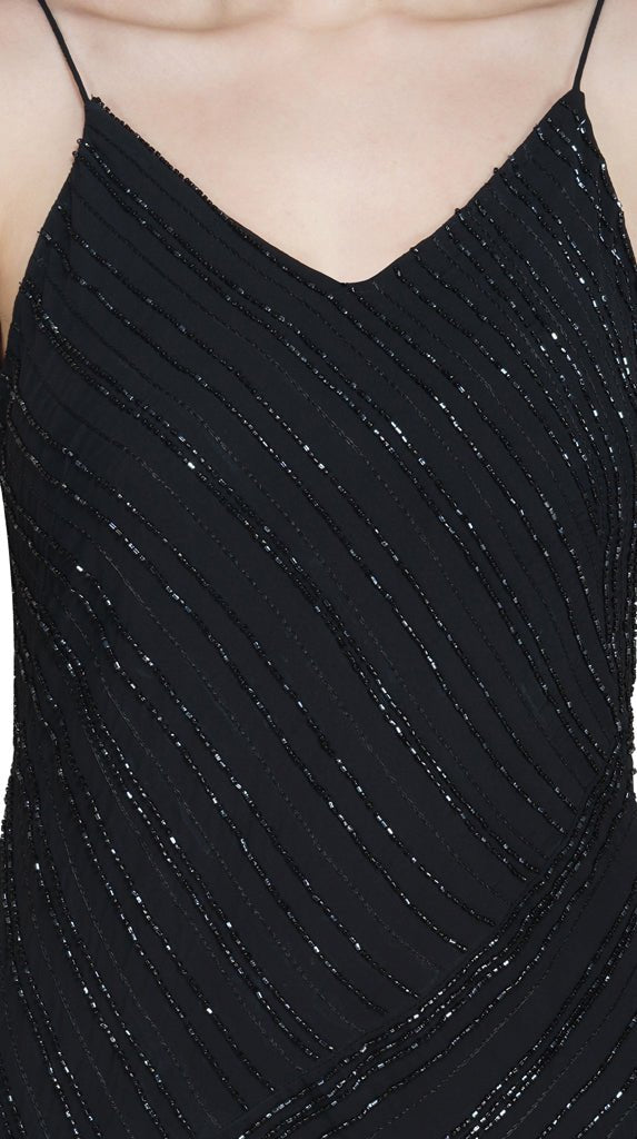 black embellished bias cut dress