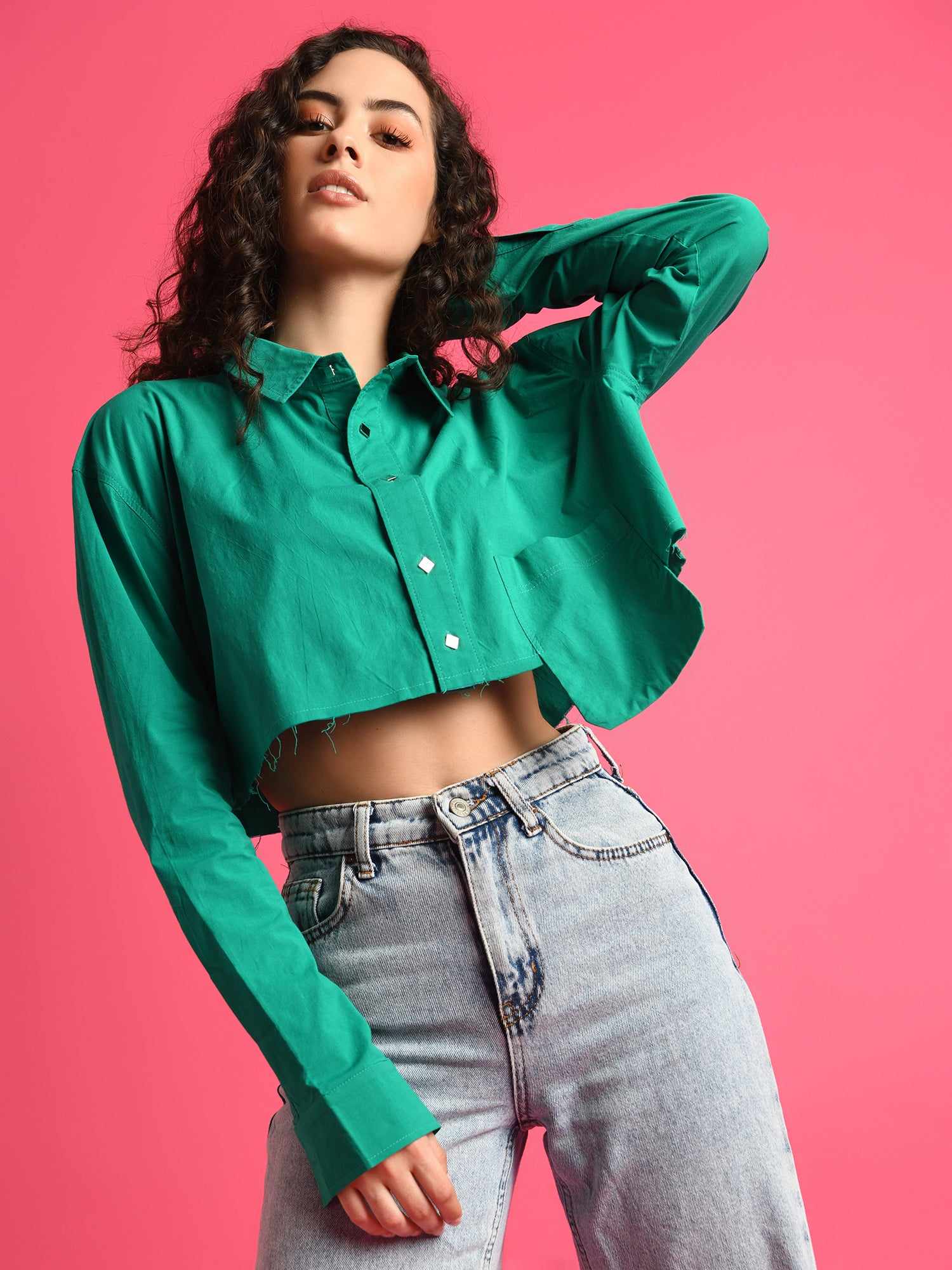 deluxe party on crop green shirt