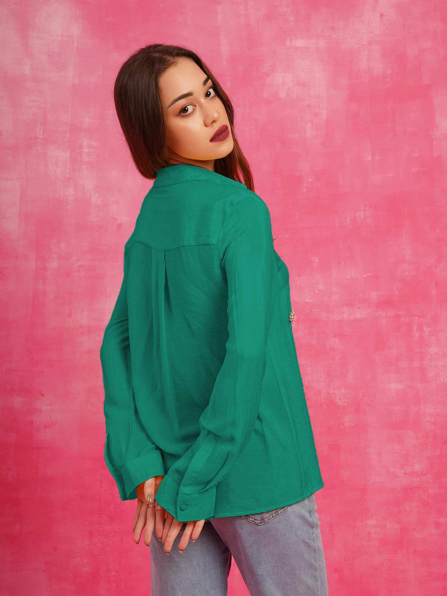 deluxe embellished green shirt  