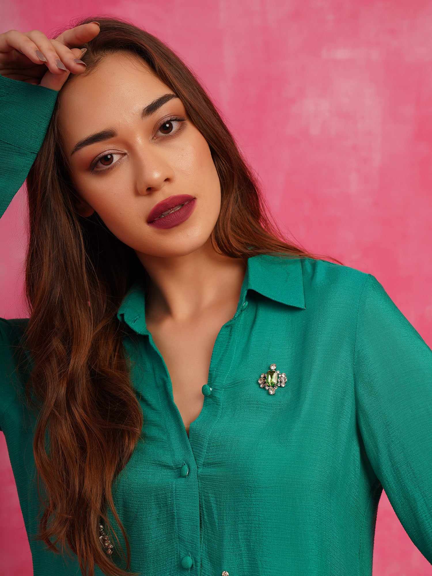 deluxe embellished green crystal shirt