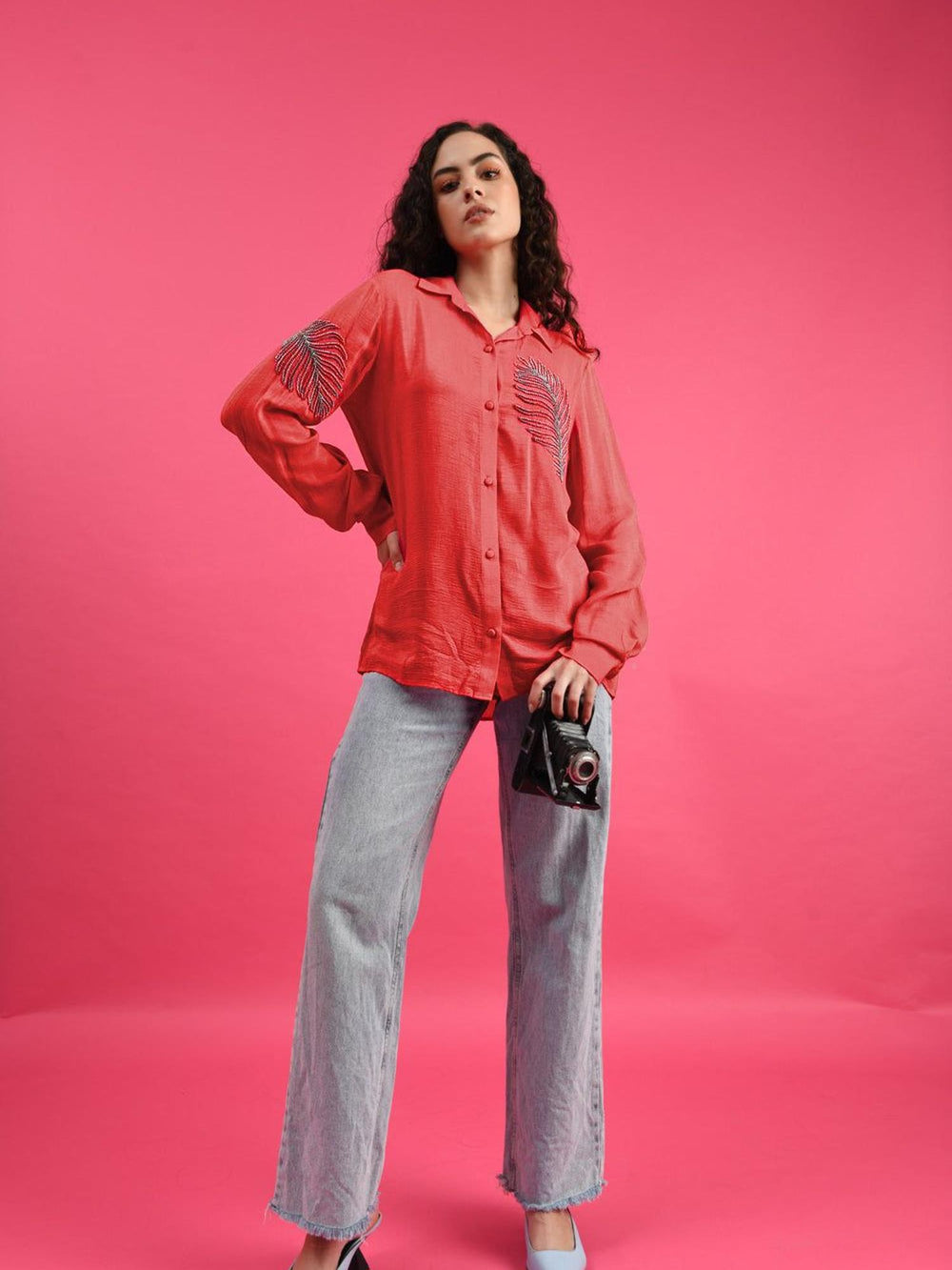 deluxe embellished fuchsia red shirt