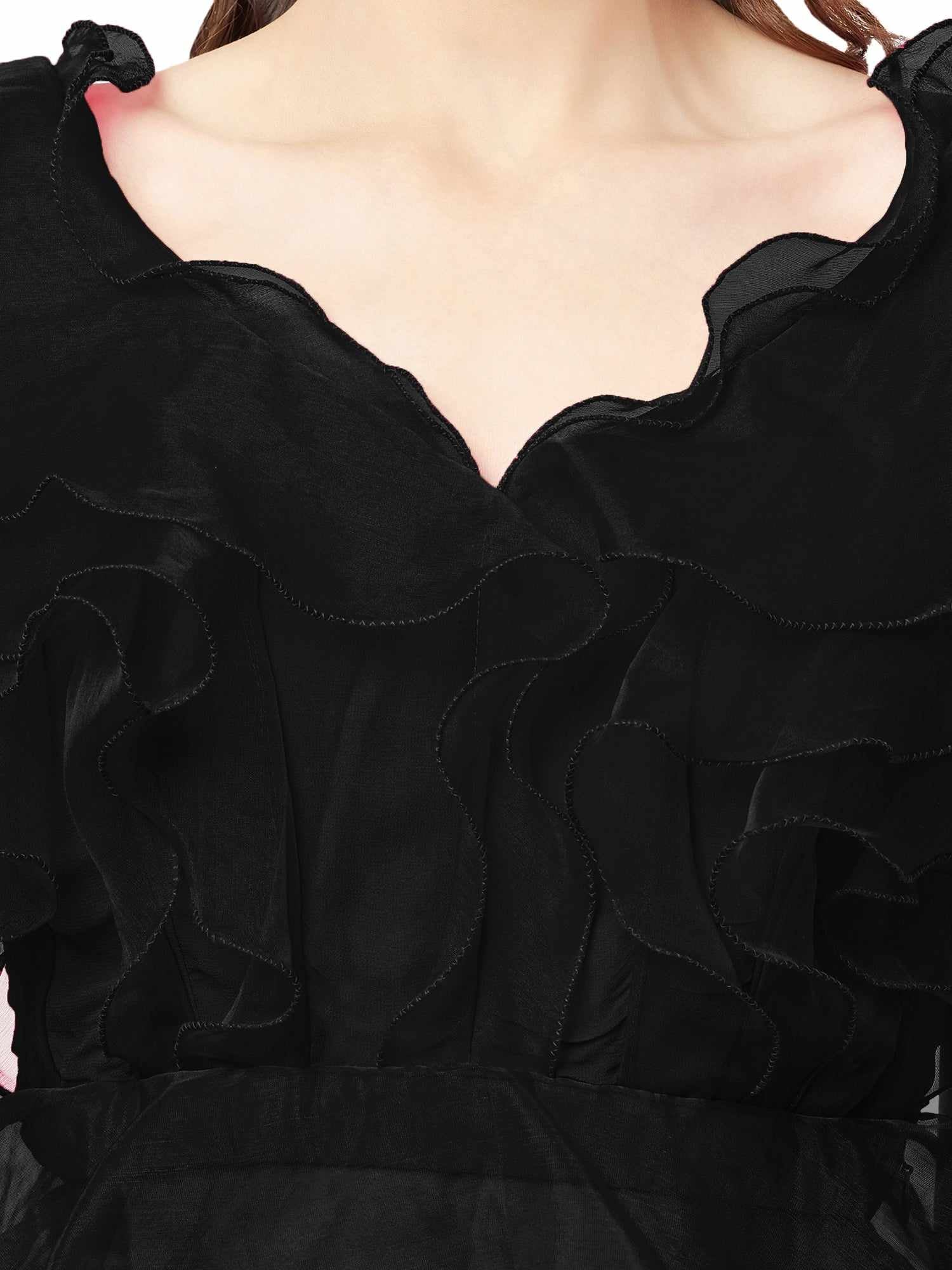 playfull ruffle hot black top