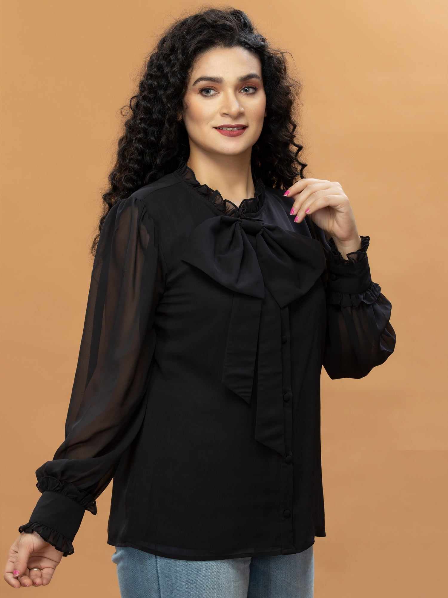 ruffle romance black georgette top