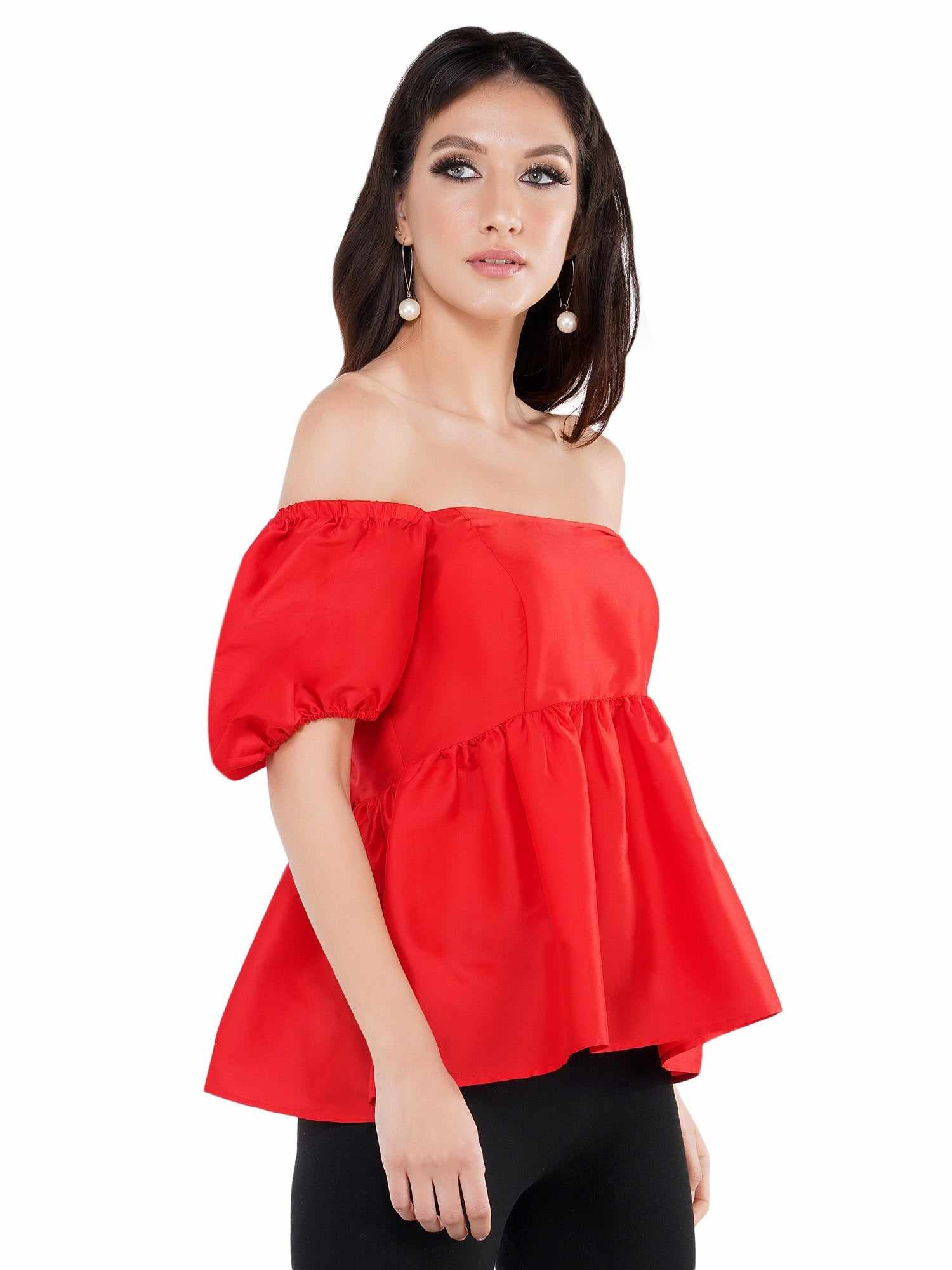 cherry red balloon sleeves top