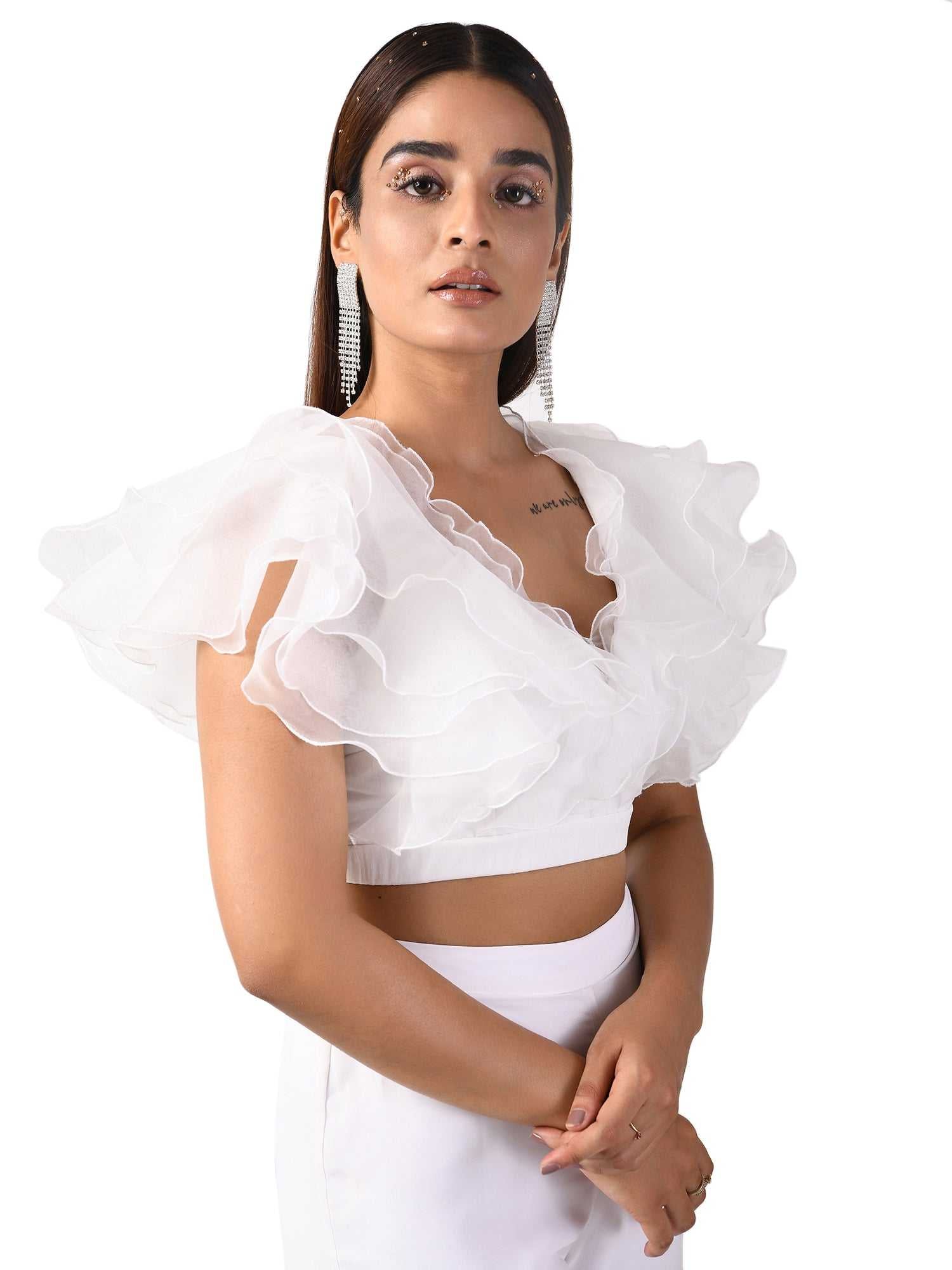 playful ruffles white crop top