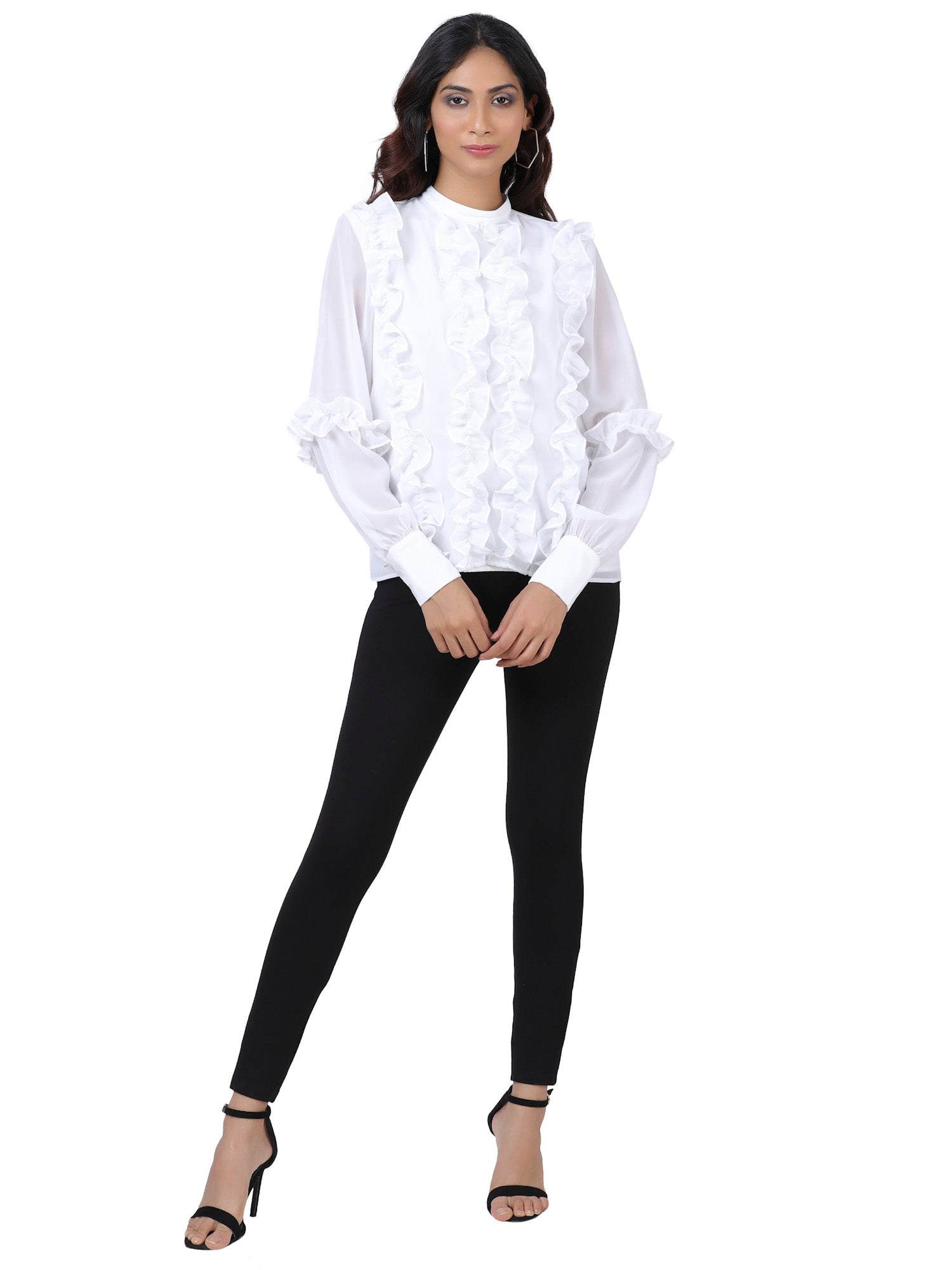 white ruffle top