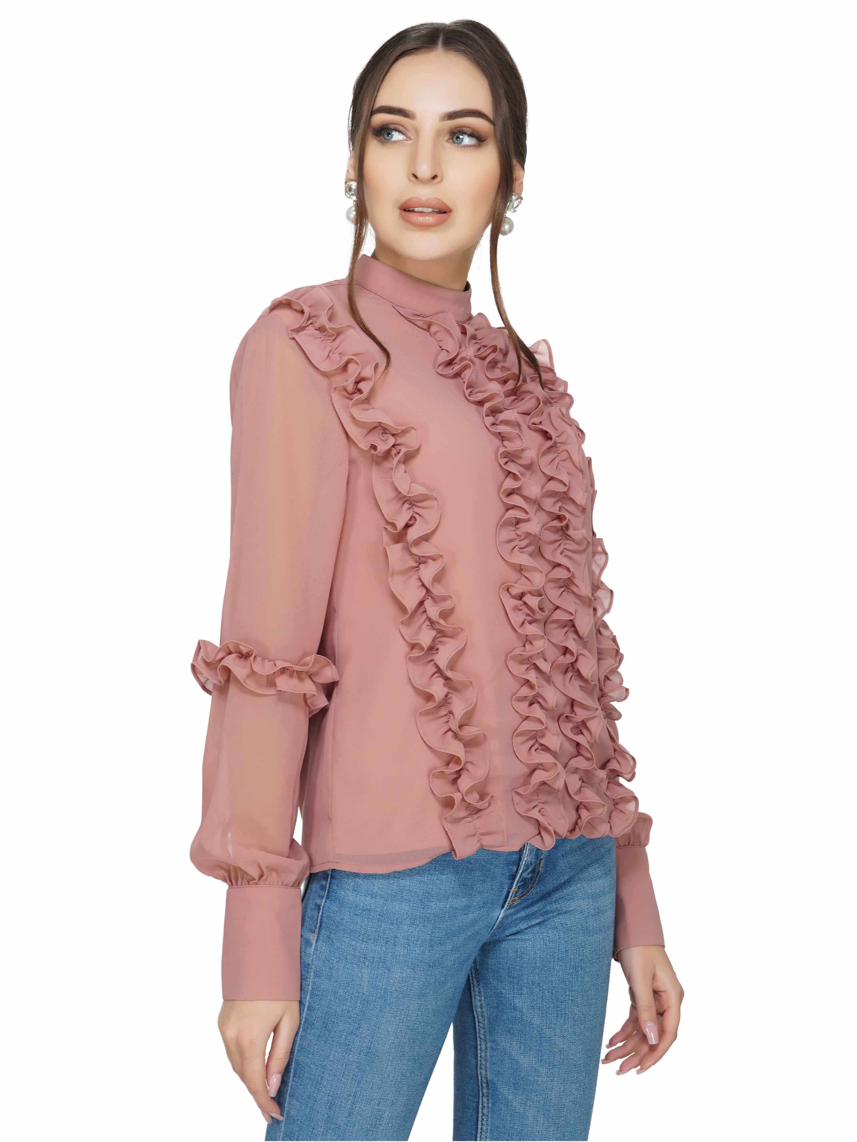 dusty pink ruffle top