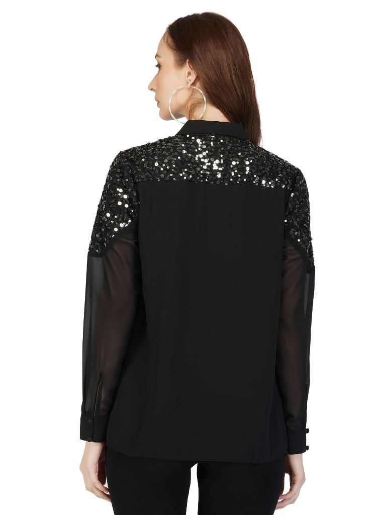 navy sequins yoke top