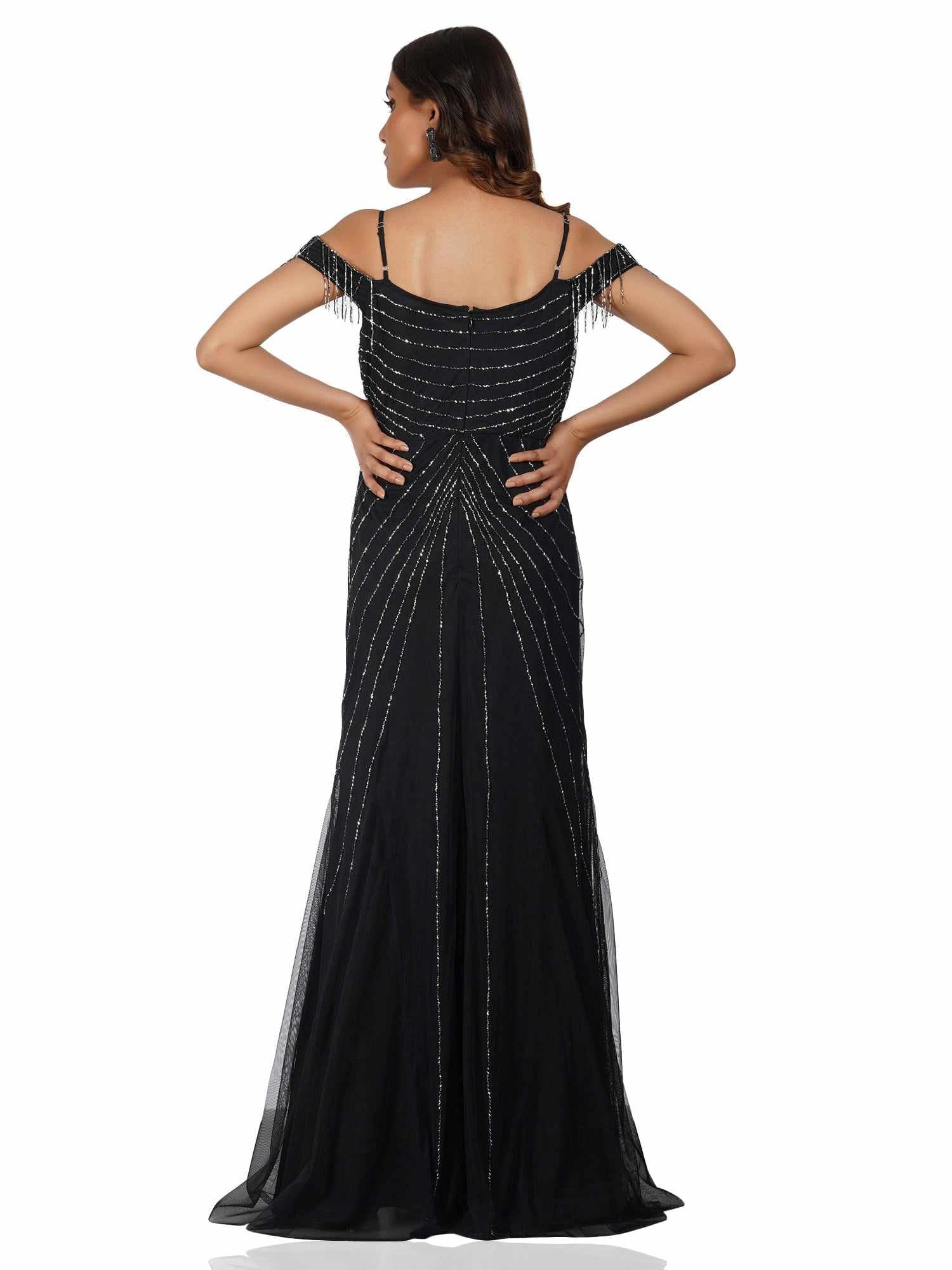 black beaded gown