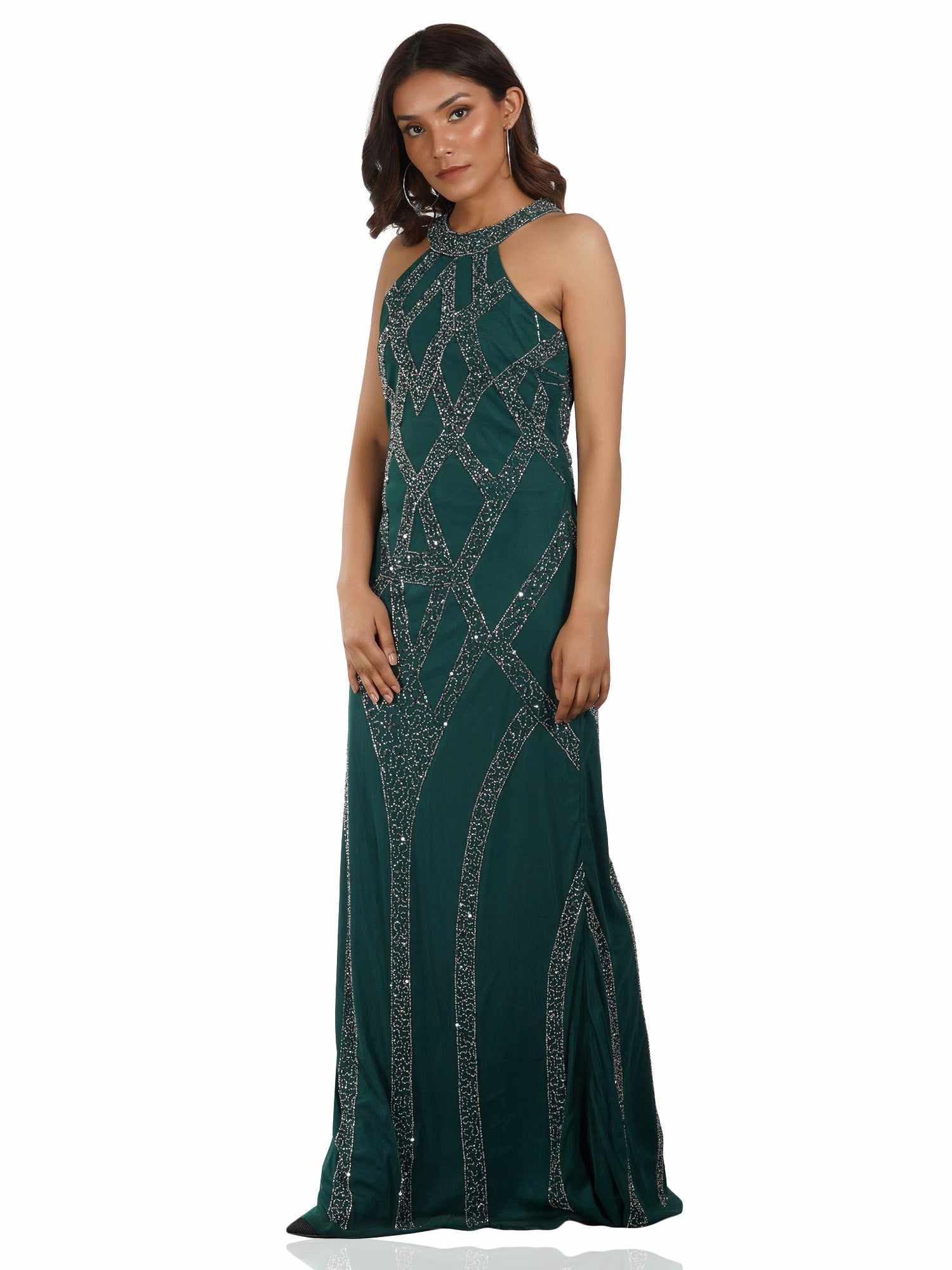 green halter neck gown