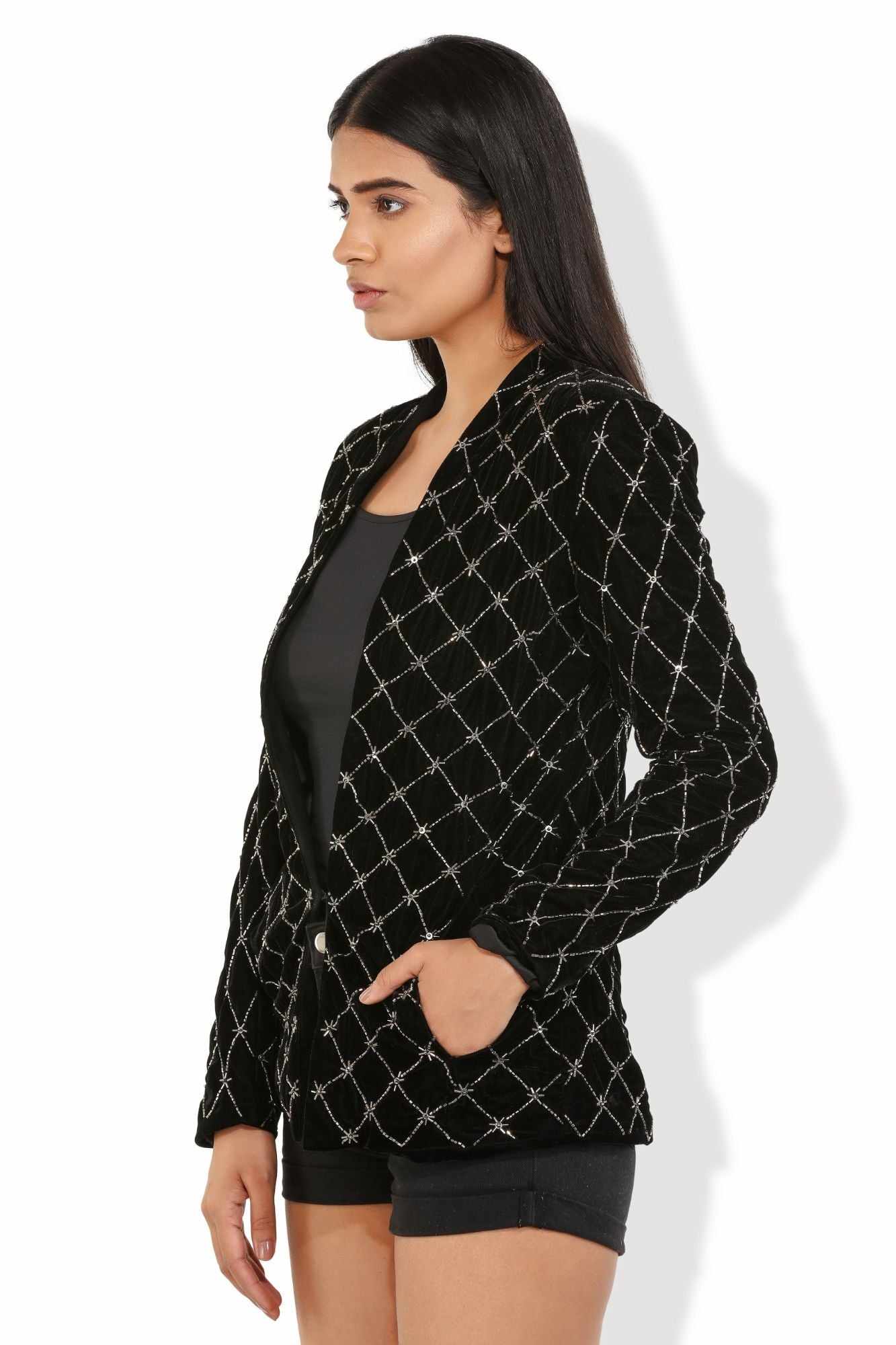 rich velvet silver applique blazer