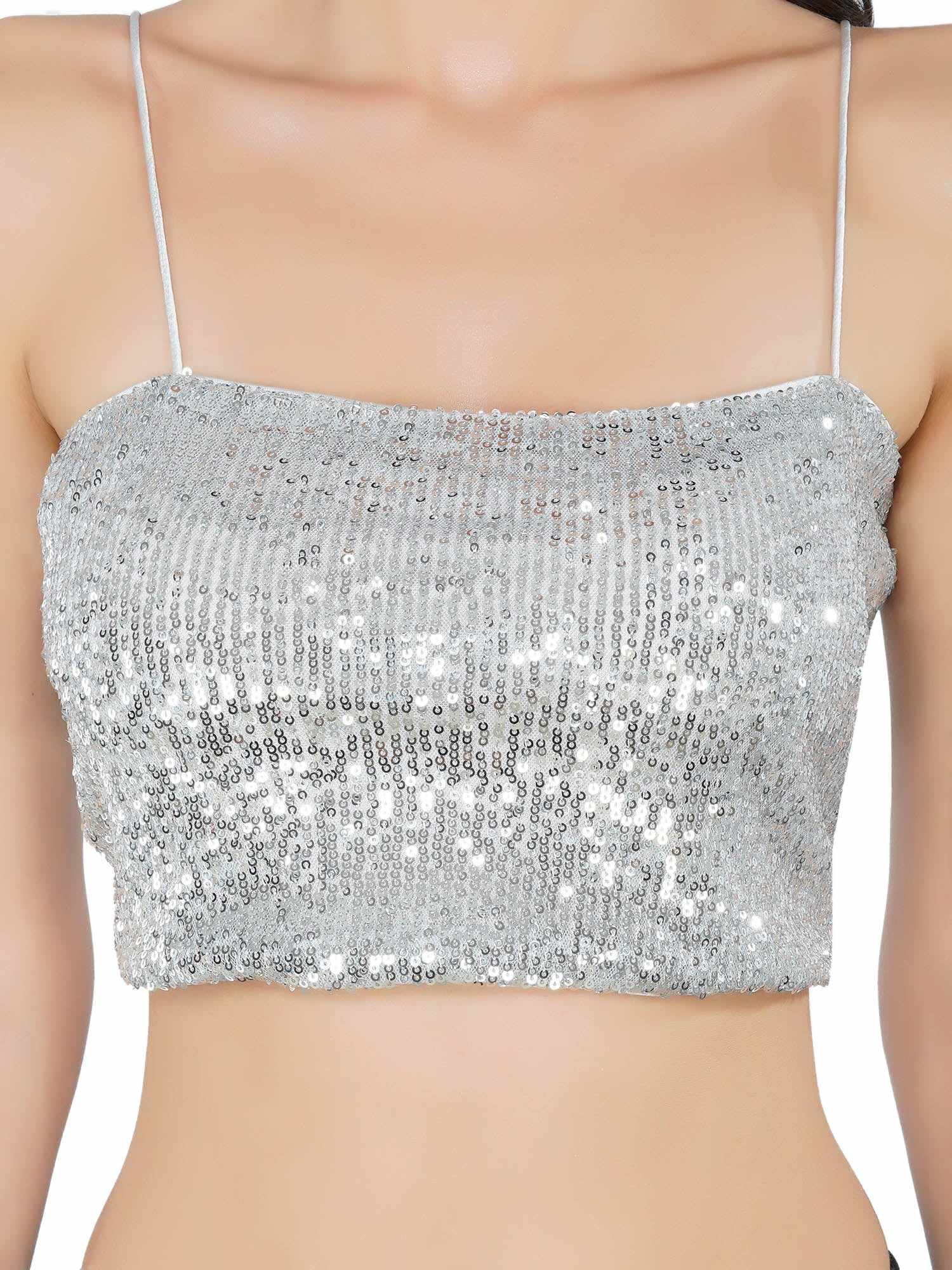 glistening silver strappy tank top  