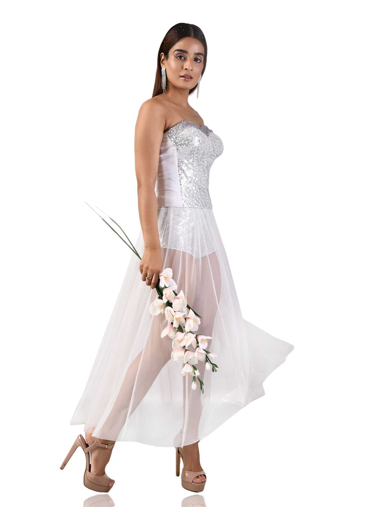 silver sequins fitted bustier