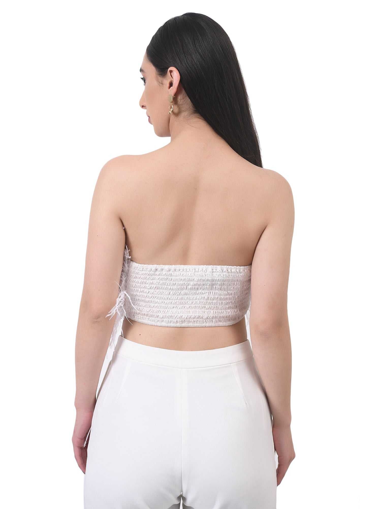white feather cropped bustier