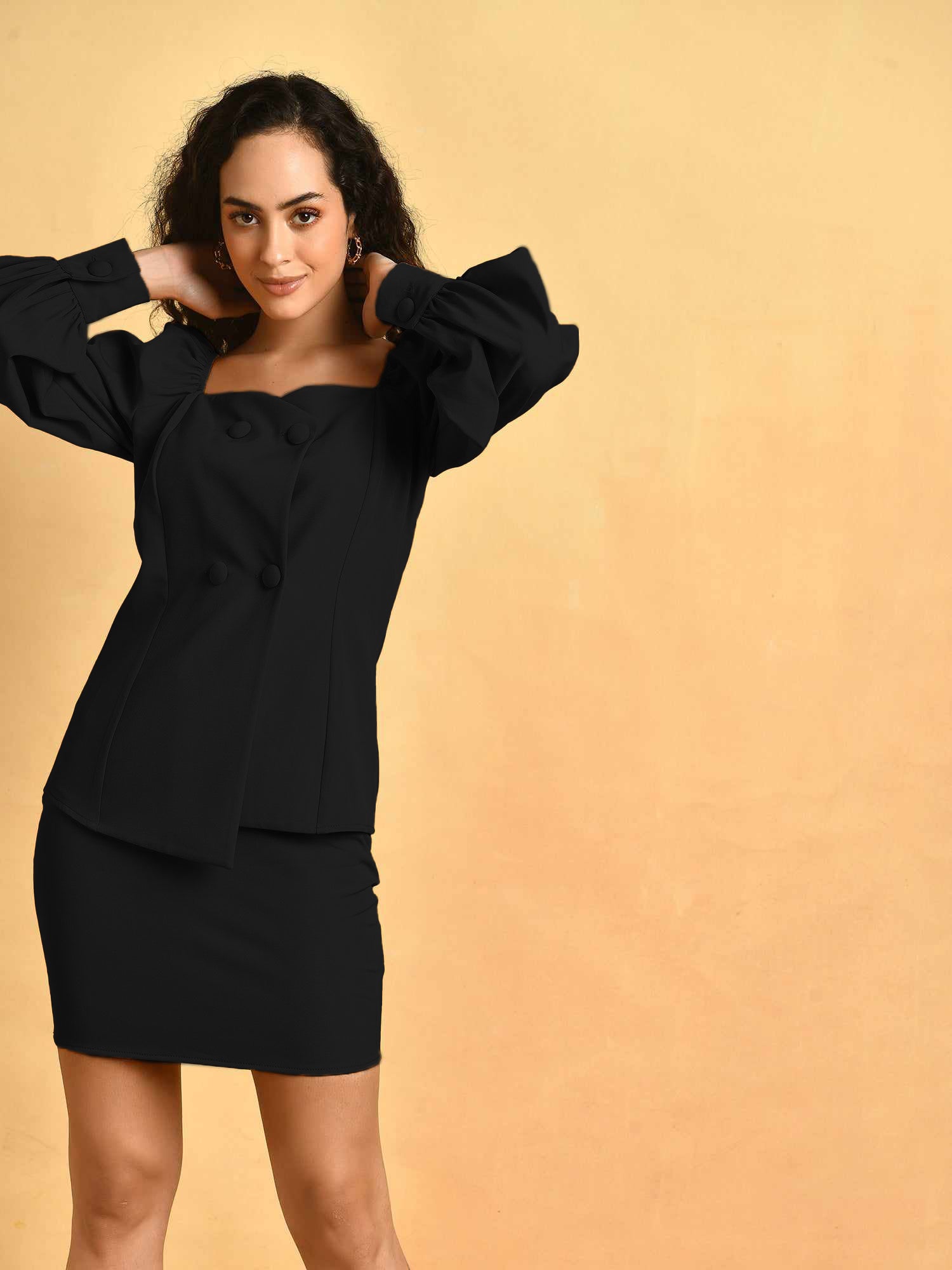 Black Blazer & Skirt Cord Set