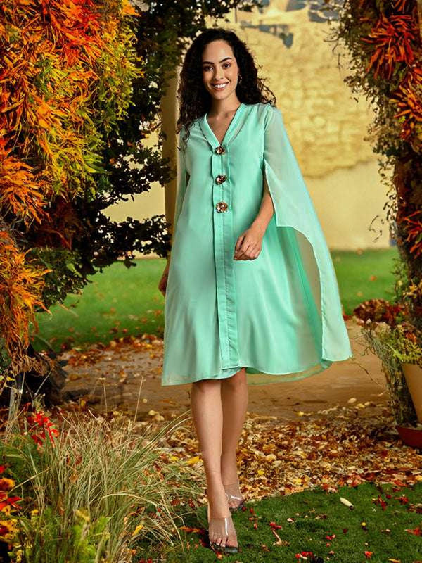pastel green dress with placket embellishment