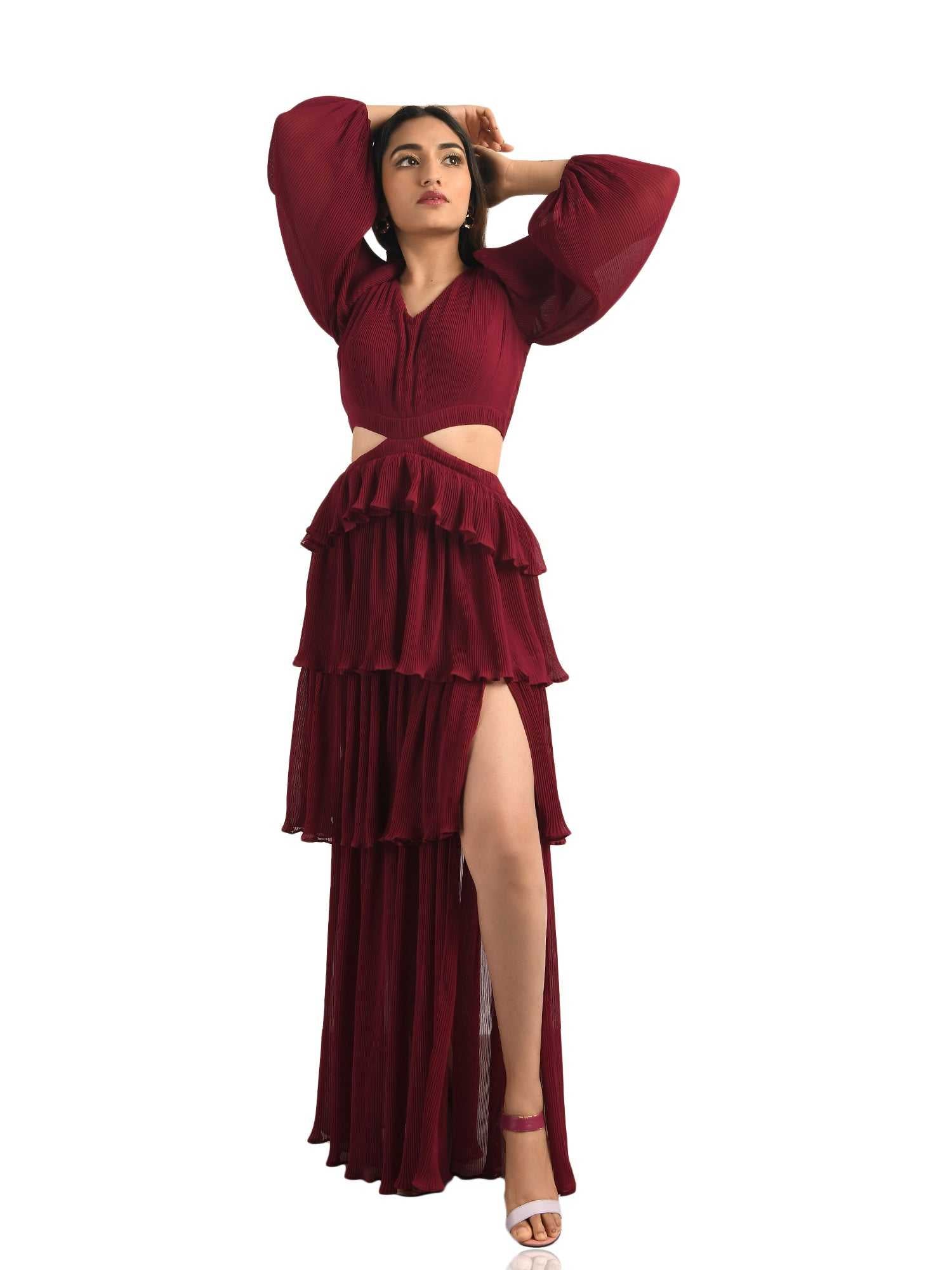 crepe pleated maxi dress  