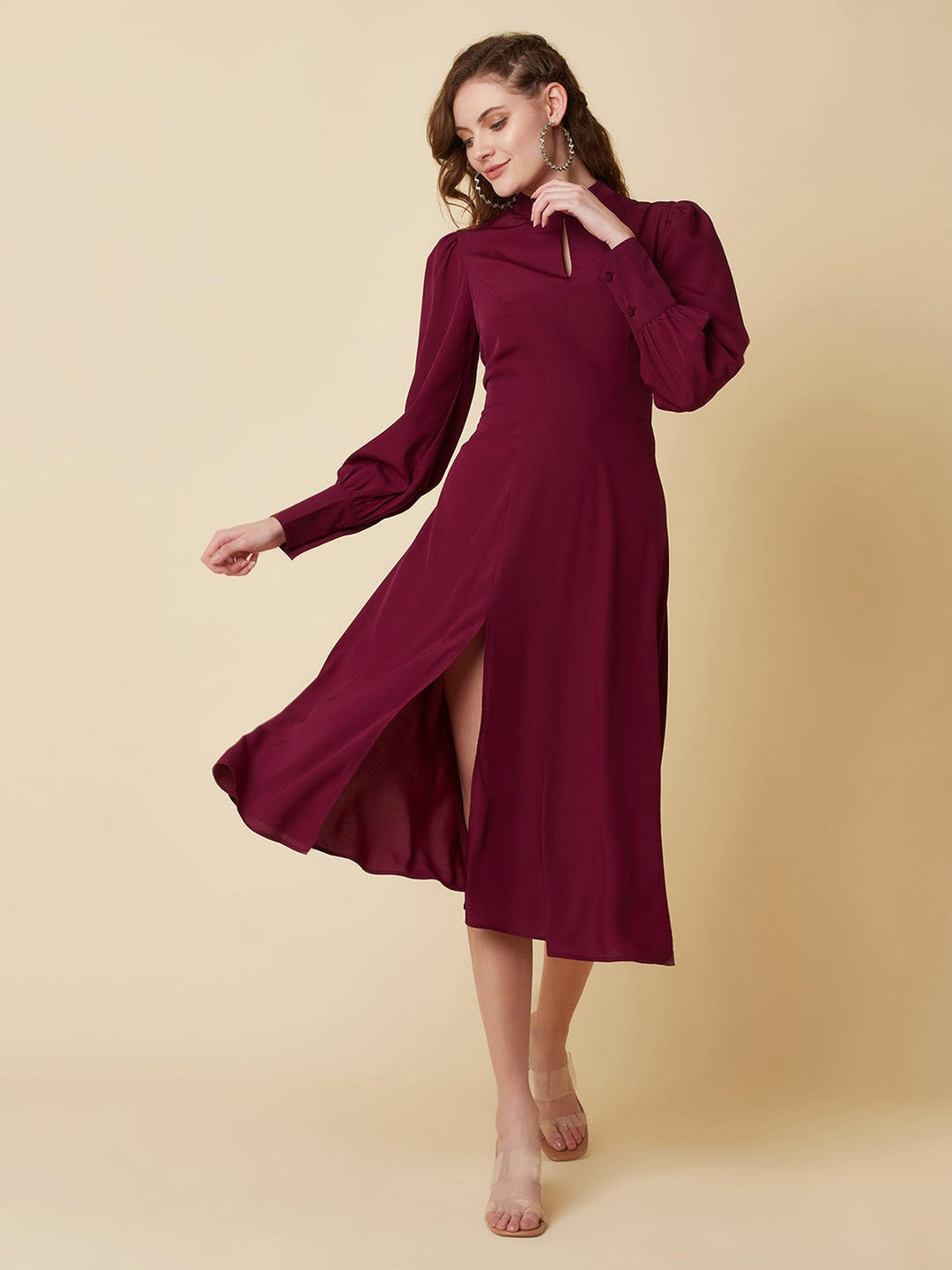 sassy wine slit dress